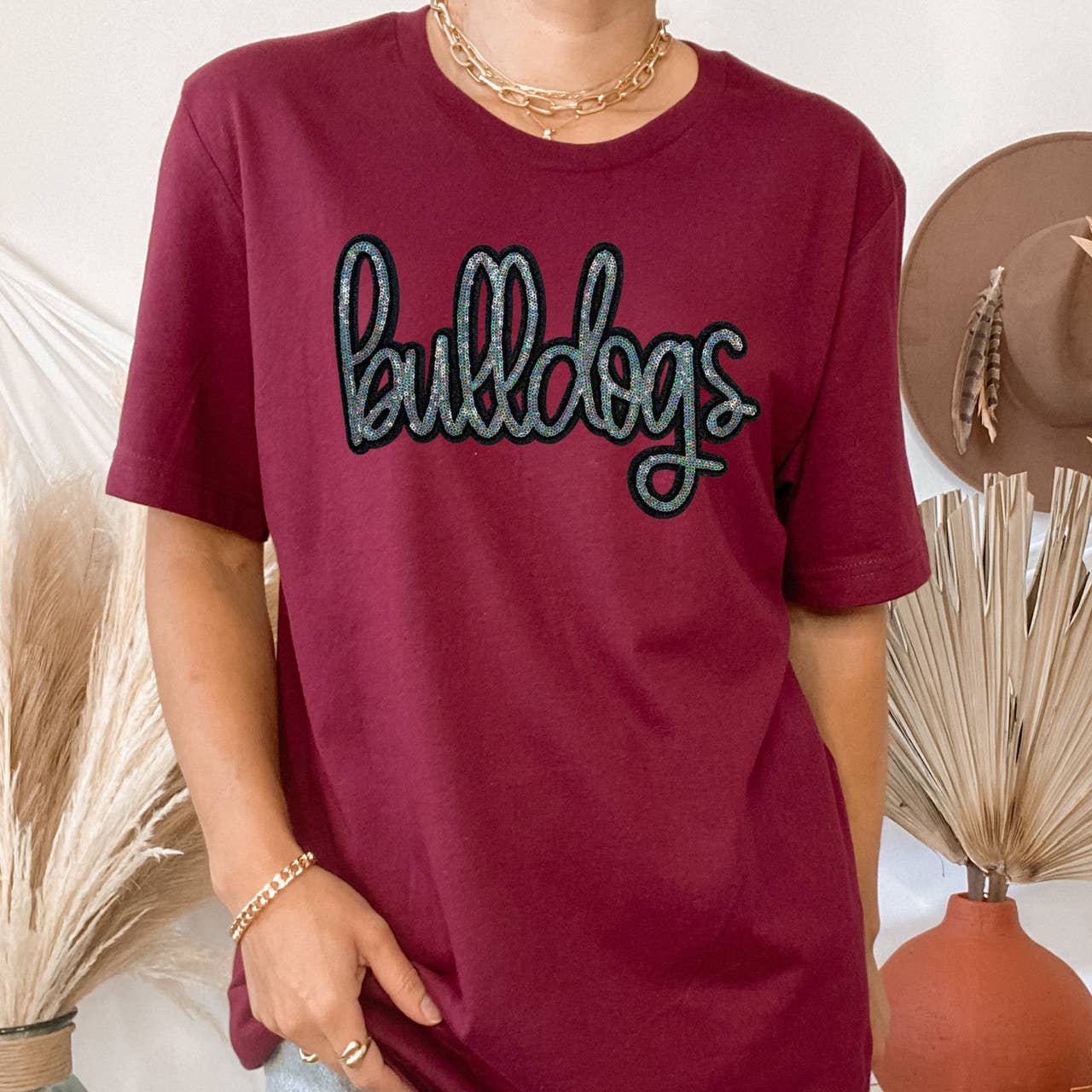 Bulldogs Sequin Patch Garnet Everyday Tee