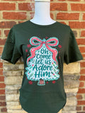 Oh Come Let Us Adore Him On Gildan Softstyle Forest Green