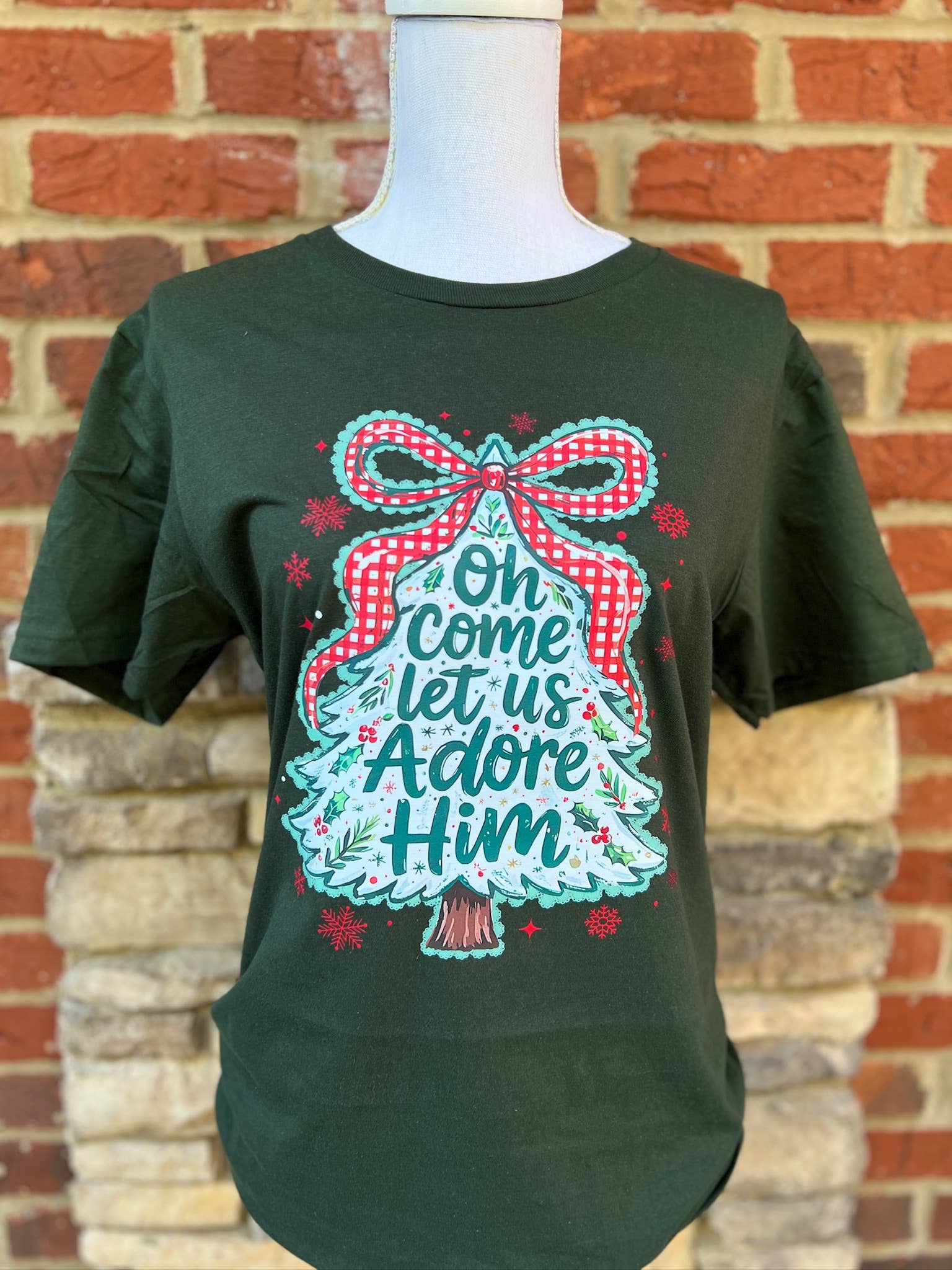 Oh Come Let Us Adore Him On Gildan Softstyle Forest Green