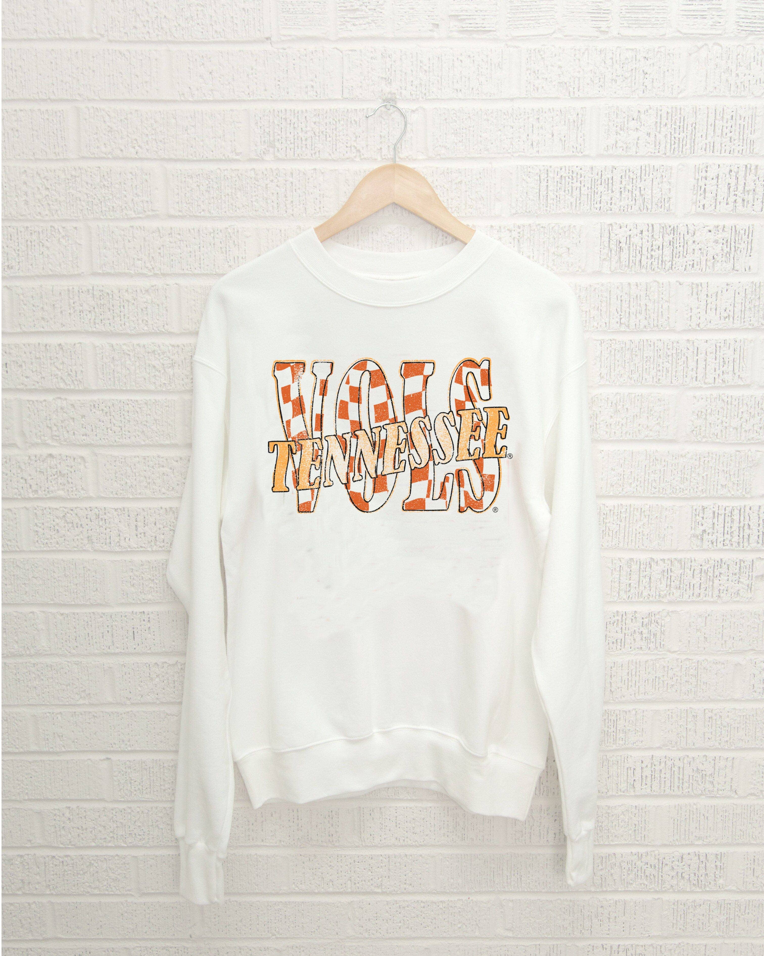 Tennessee Volunteers Twisted Check Wht Thrifted Sweatshirt