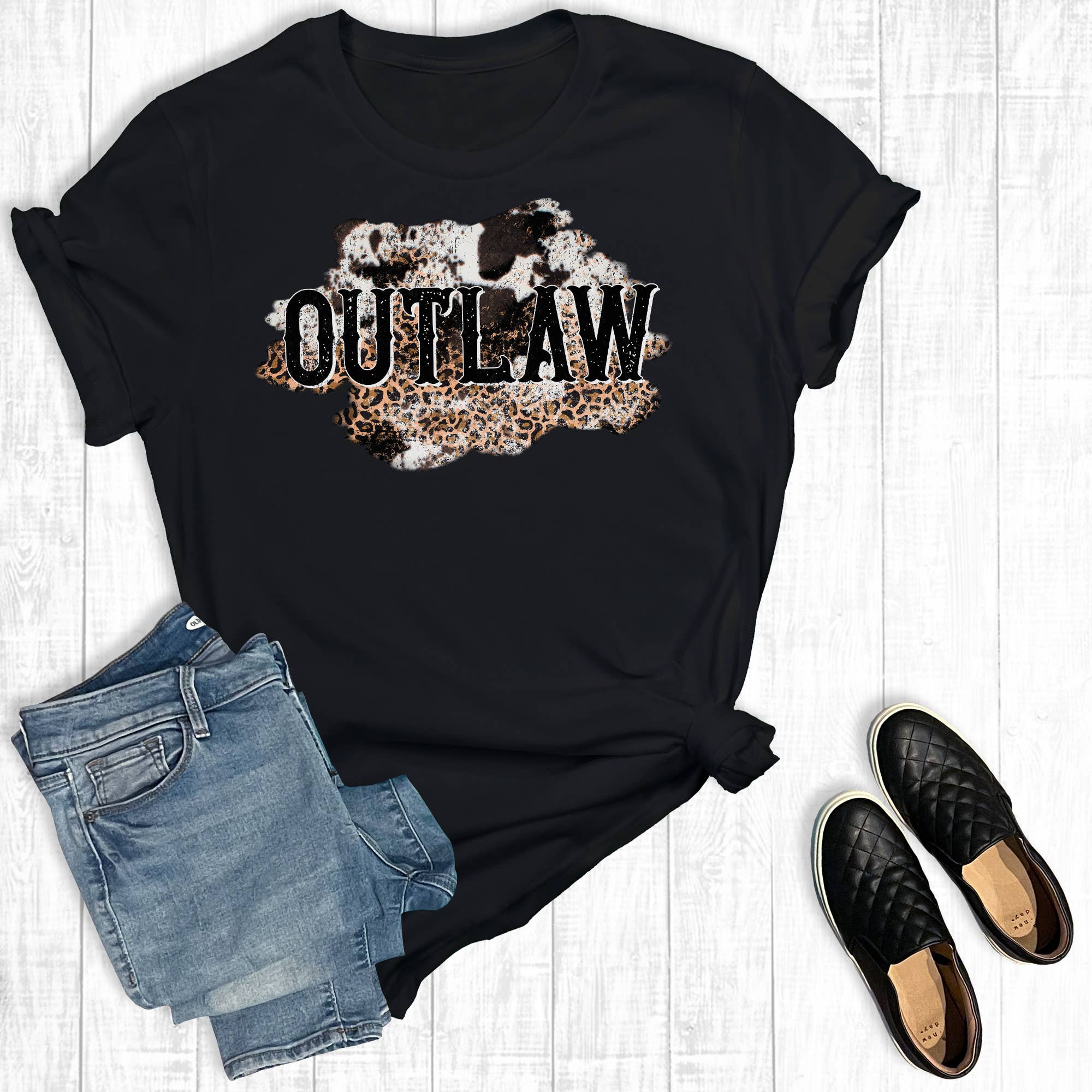 Western Outlaw Leopard Cowhide Graphic Tee