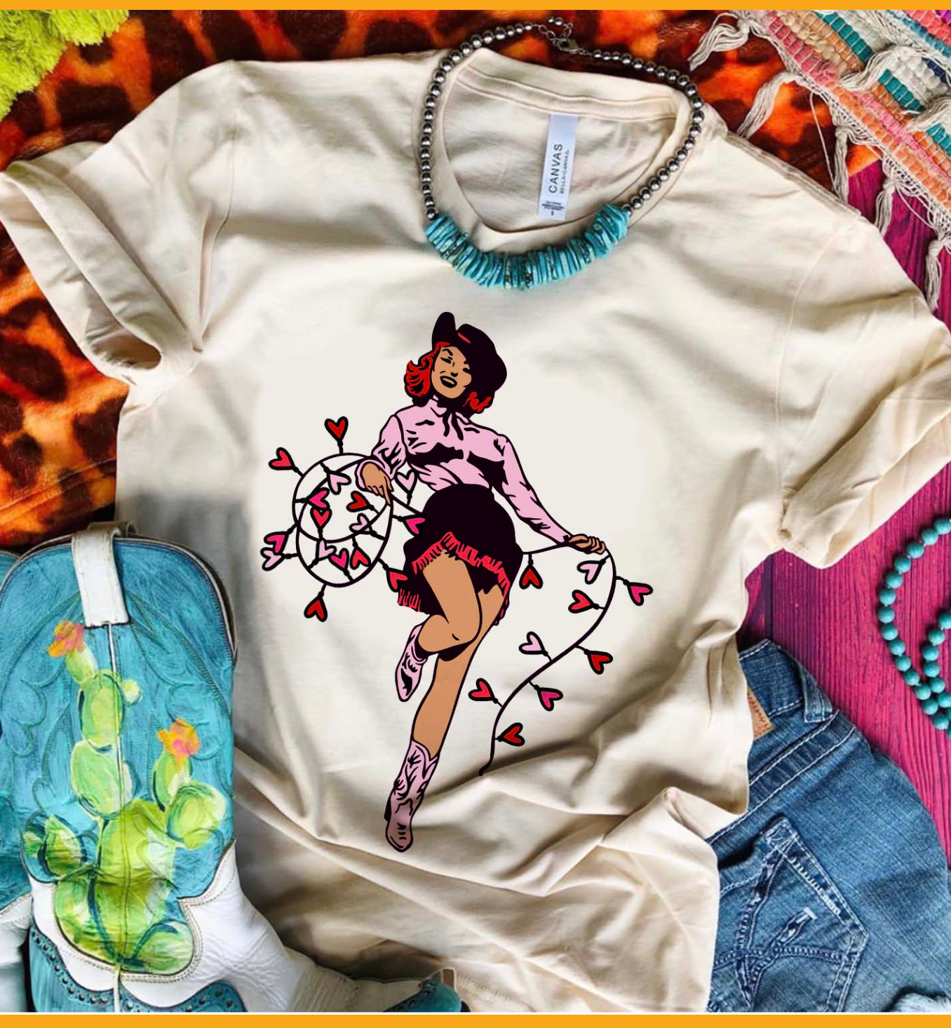 Valentine Cowgirl- Cream Tee