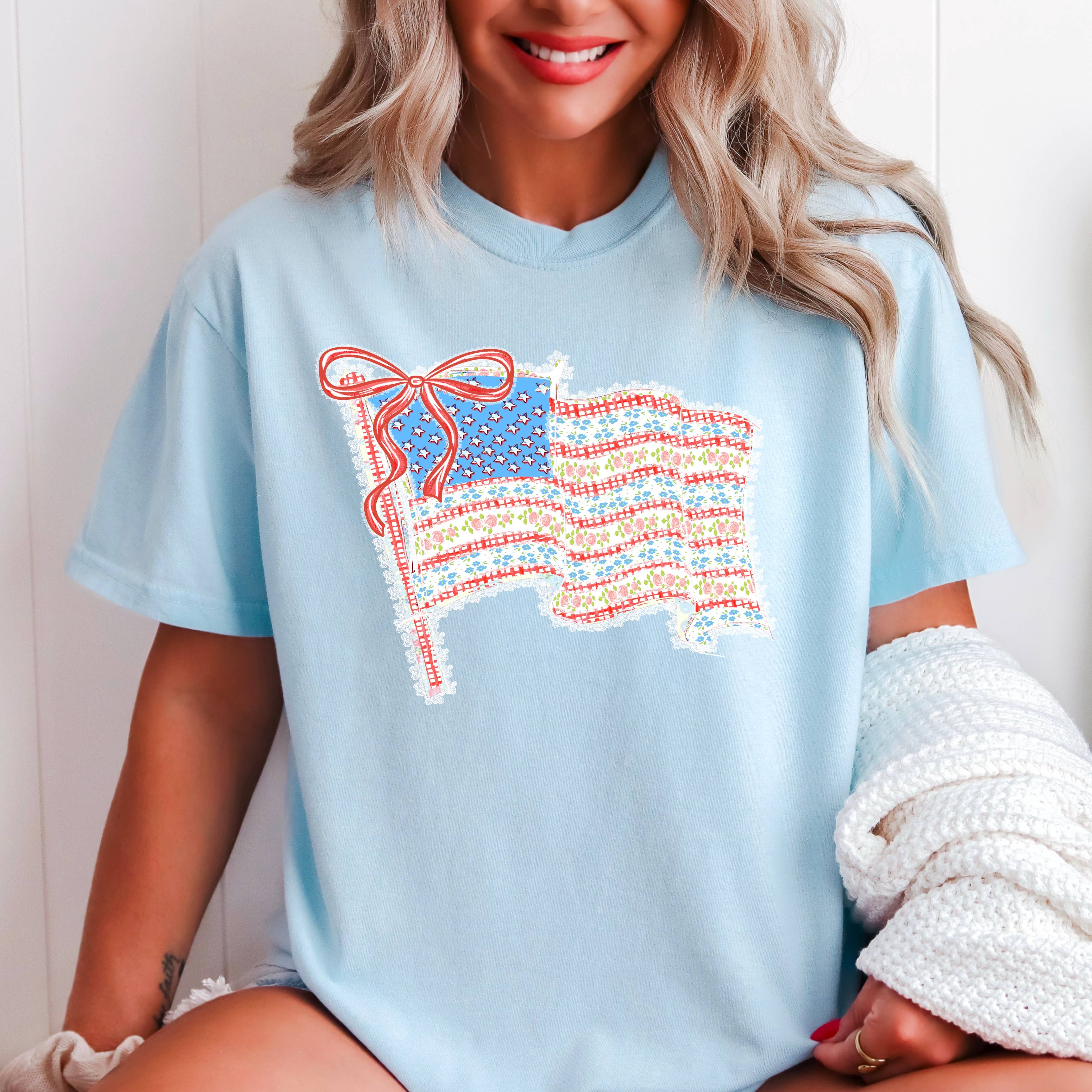 Preppy Flag July 4th Graphic T-Shirt | Comfort Color