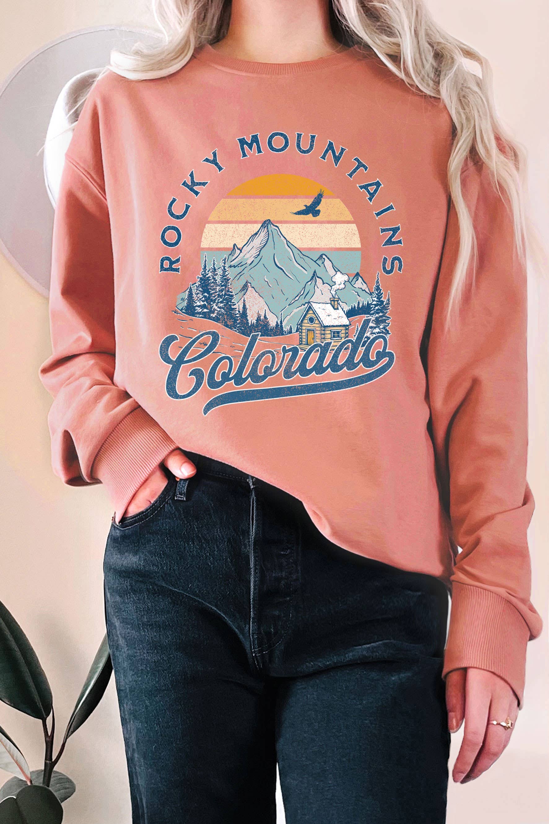 Rocky Mountains Colorado Cabin Graphic Terry Sweatshirts