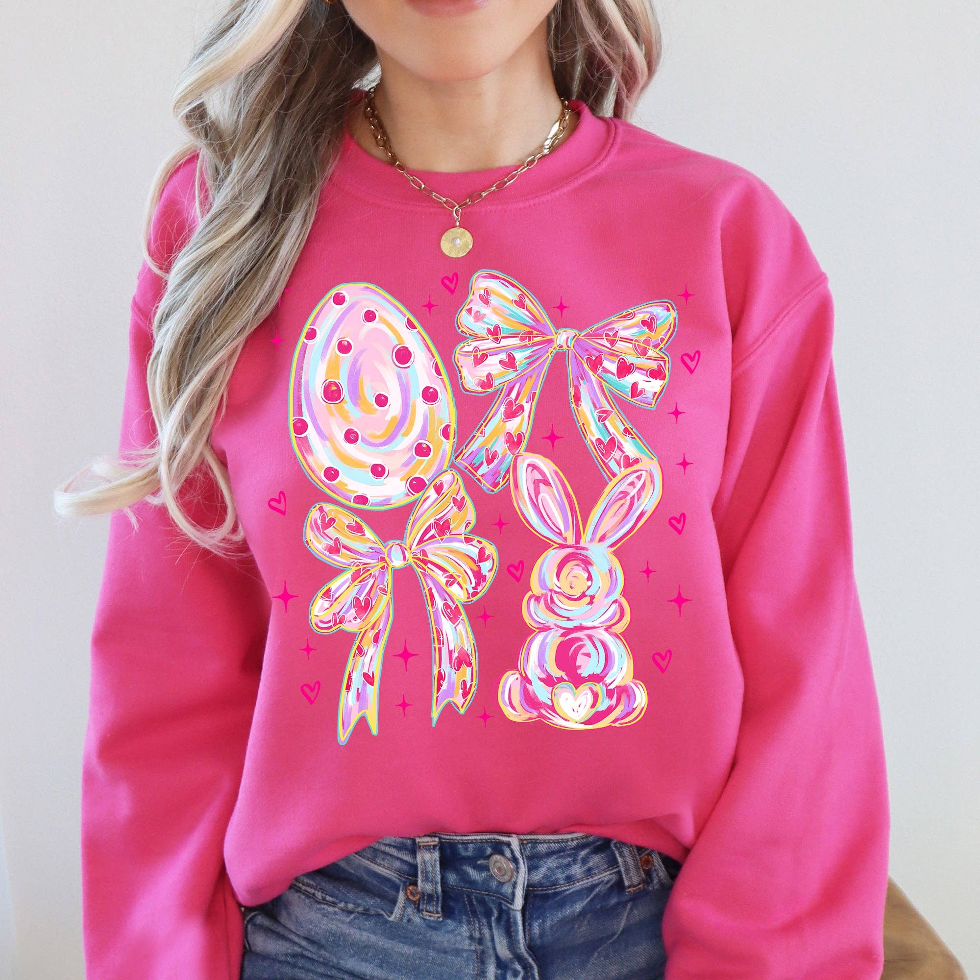 Glittery, Rabbits and Eggs, Easter, Bunny, Pastel Sweatshirt