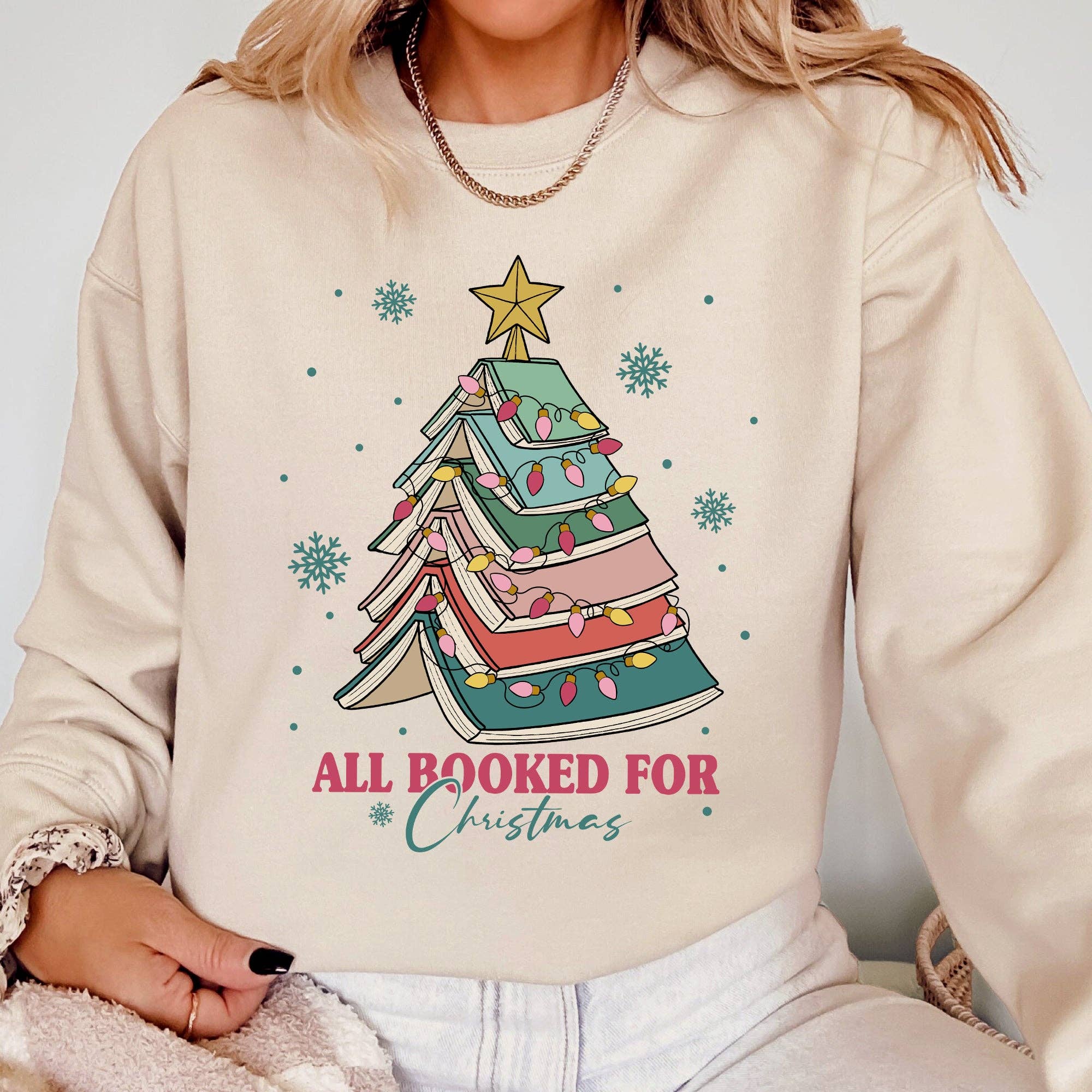All Booked For Christmas, Reading, Teacher Winter Sweatshirt