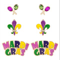 Mardi Gras Text and Figure 3 in 1 Post Earrings