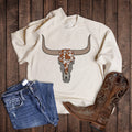 Western Check Cow Print Cow Skull Sweatshirt