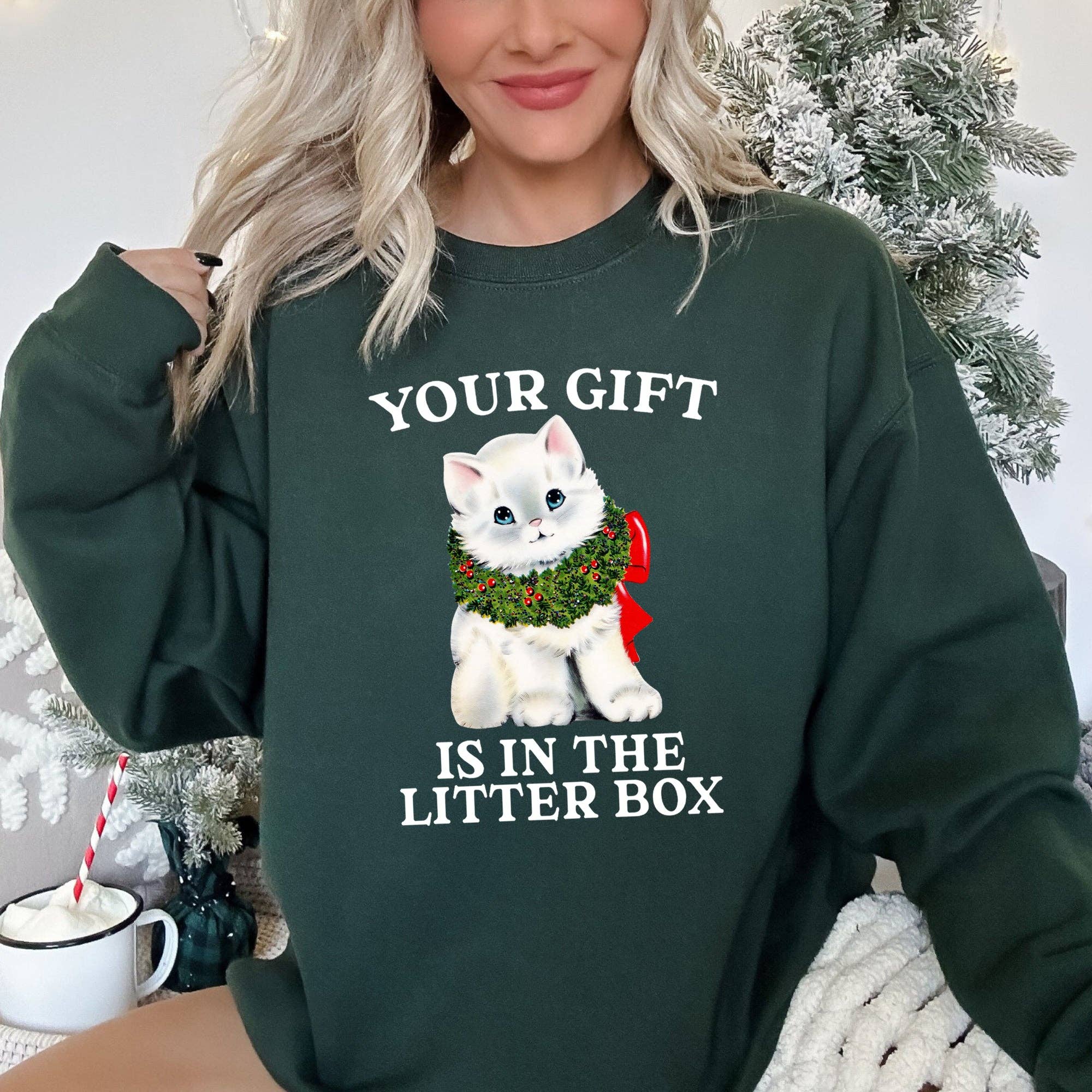 Your Gift Is in the Litter Box Cat Christmas Sweatshirt