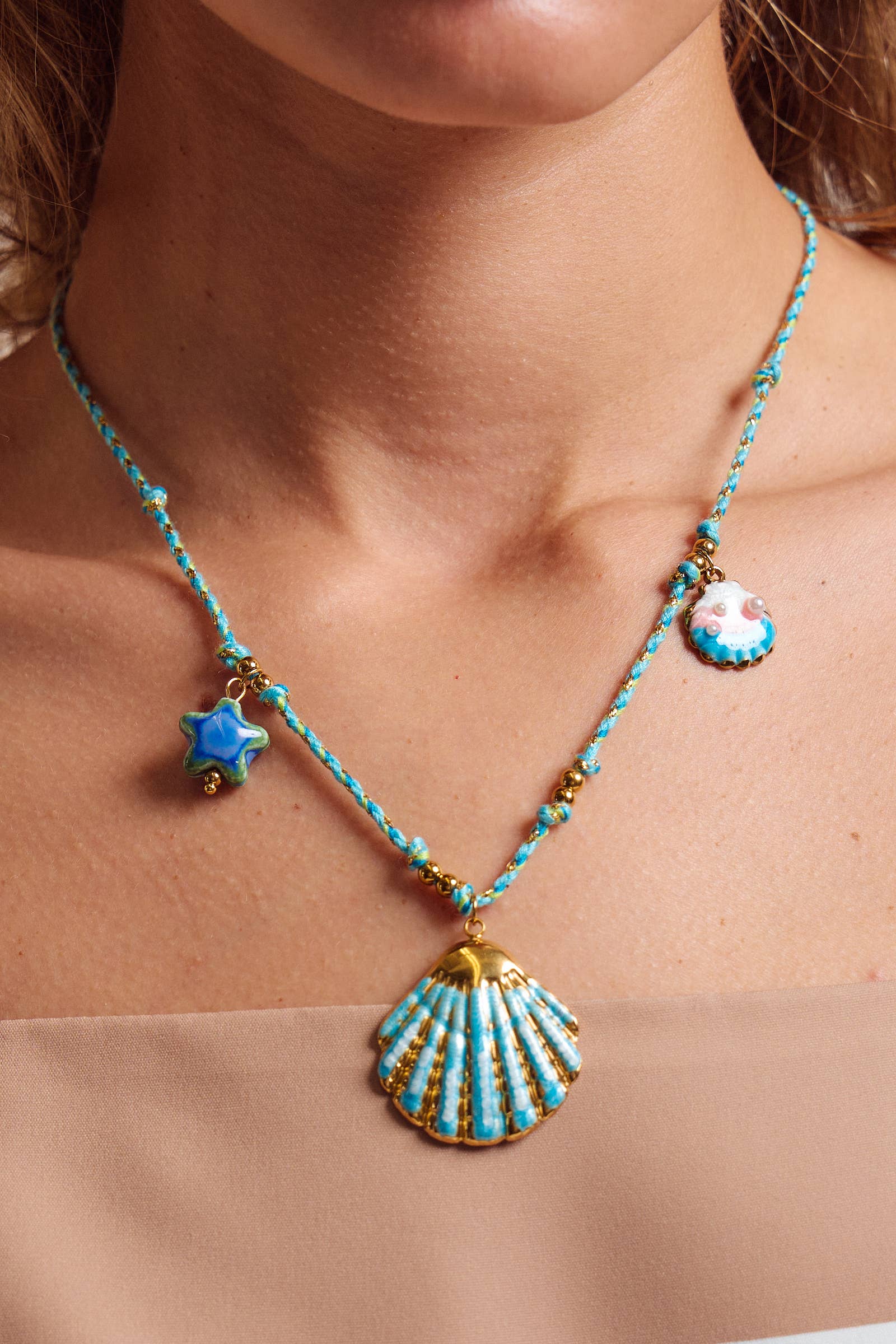Dipped Enamel Seashell Charm Necklace
