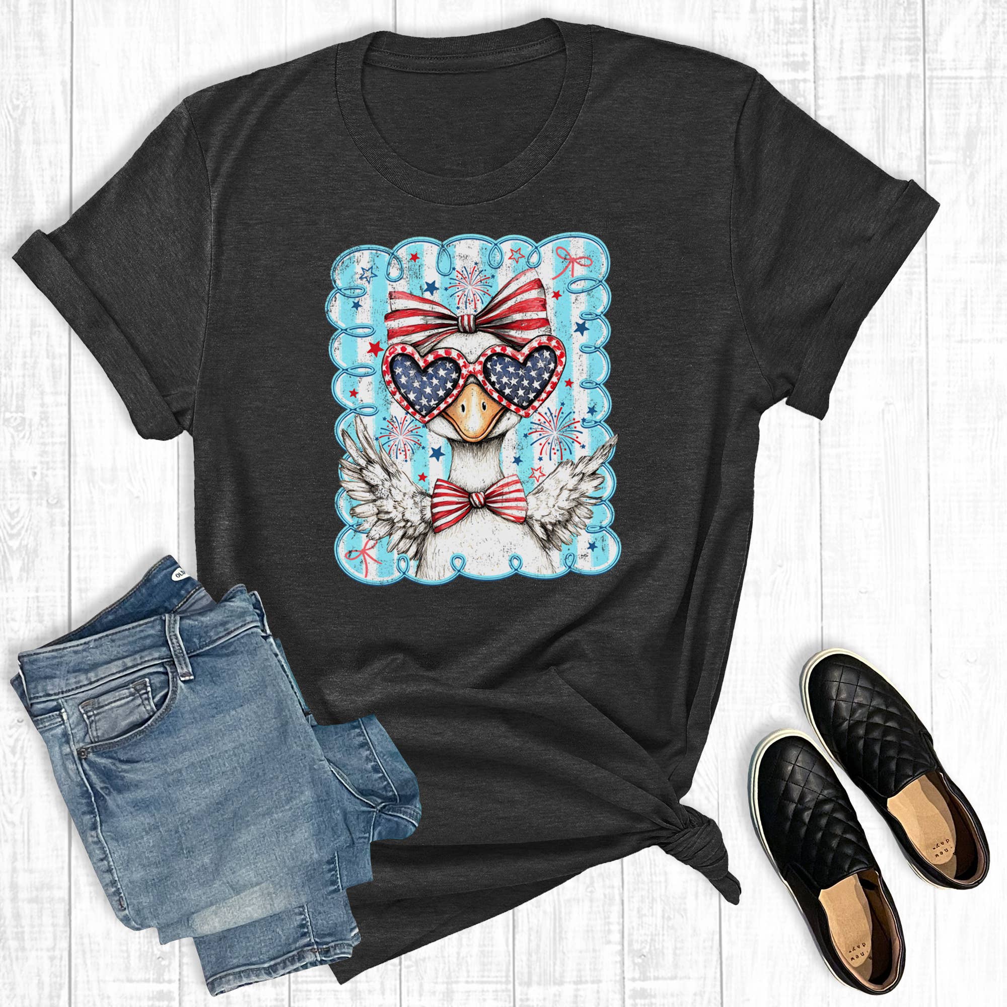 Retro 4th of July Patriotic Goose Graphic Tee