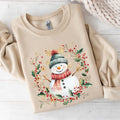 Snowman, Wreath, Christmas Botanical, Holly Cute Sweatshirt