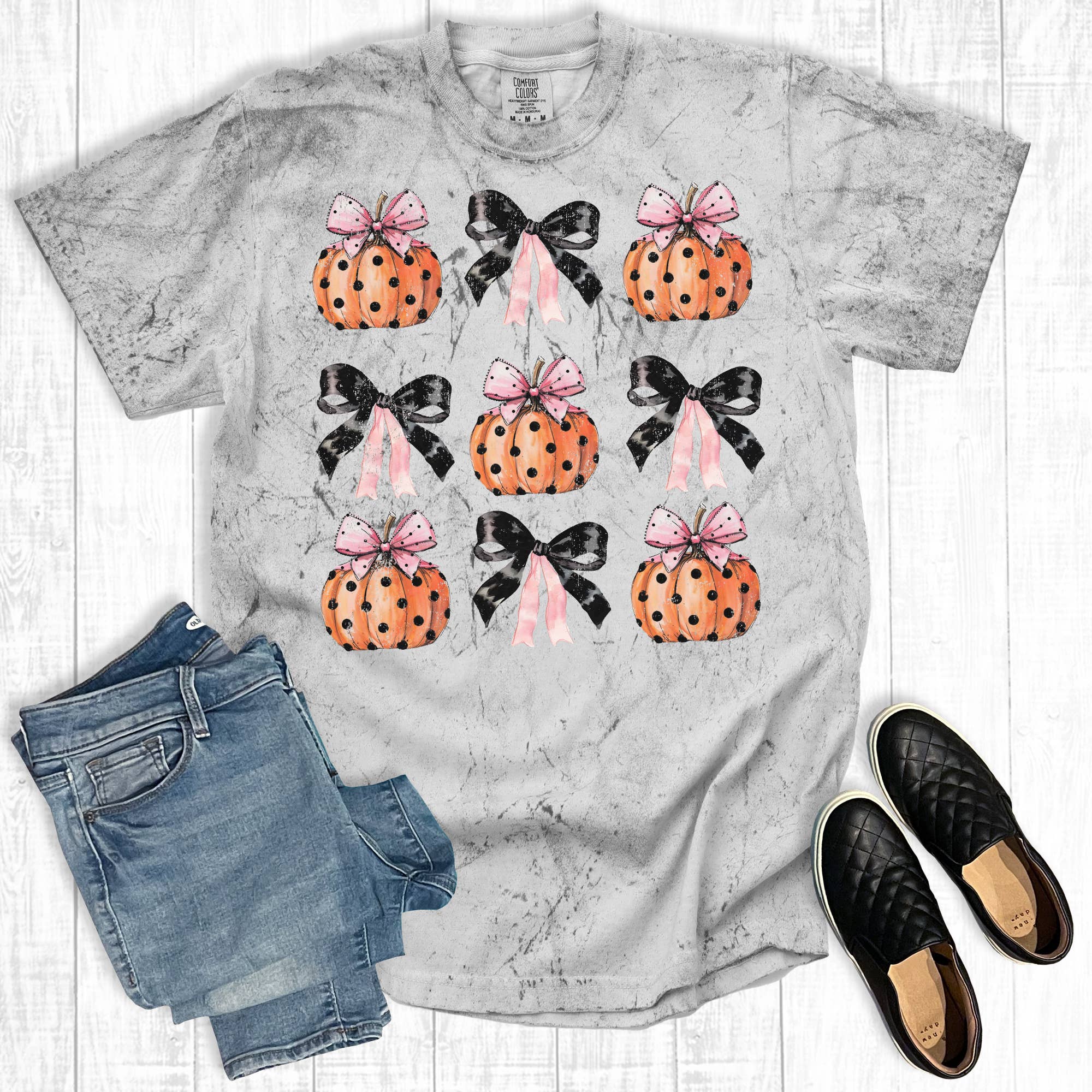 Fall Polka Dot Halloween Pumpkins Comfort Colors Graphic Tee