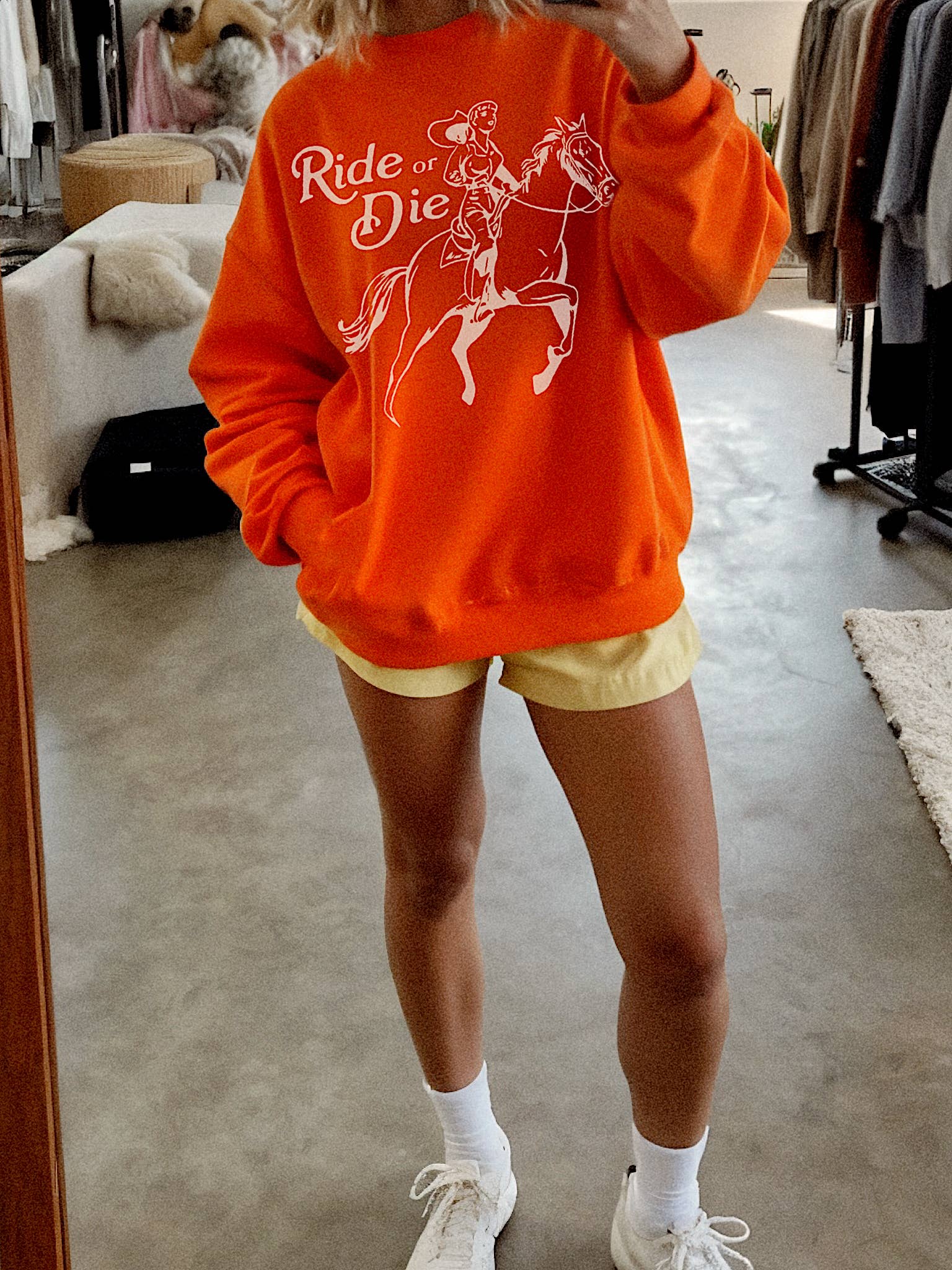 Ride or Die Western Graphic Sweatshirt - Orange