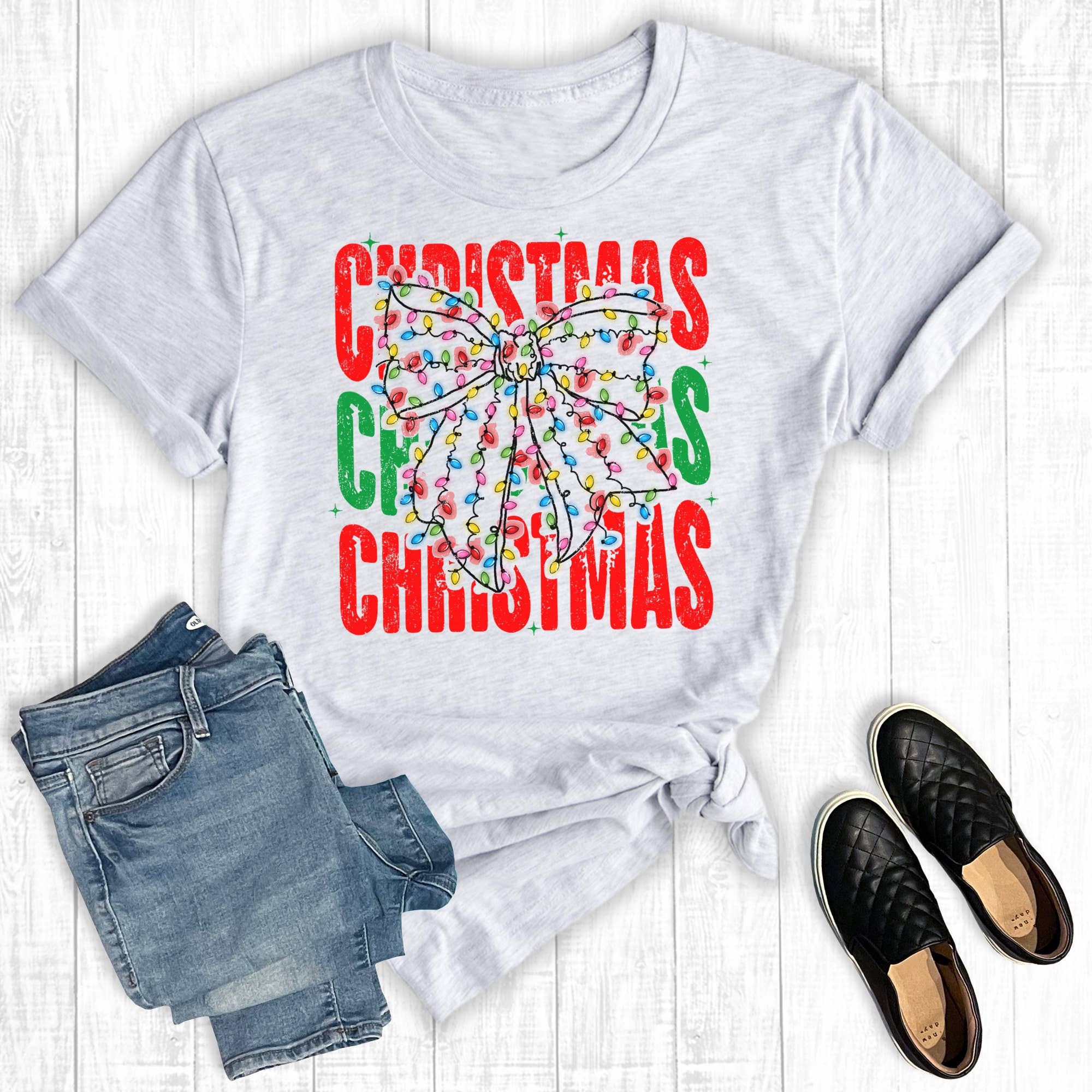 Christmas Light Coquette Bow Graphic Tee