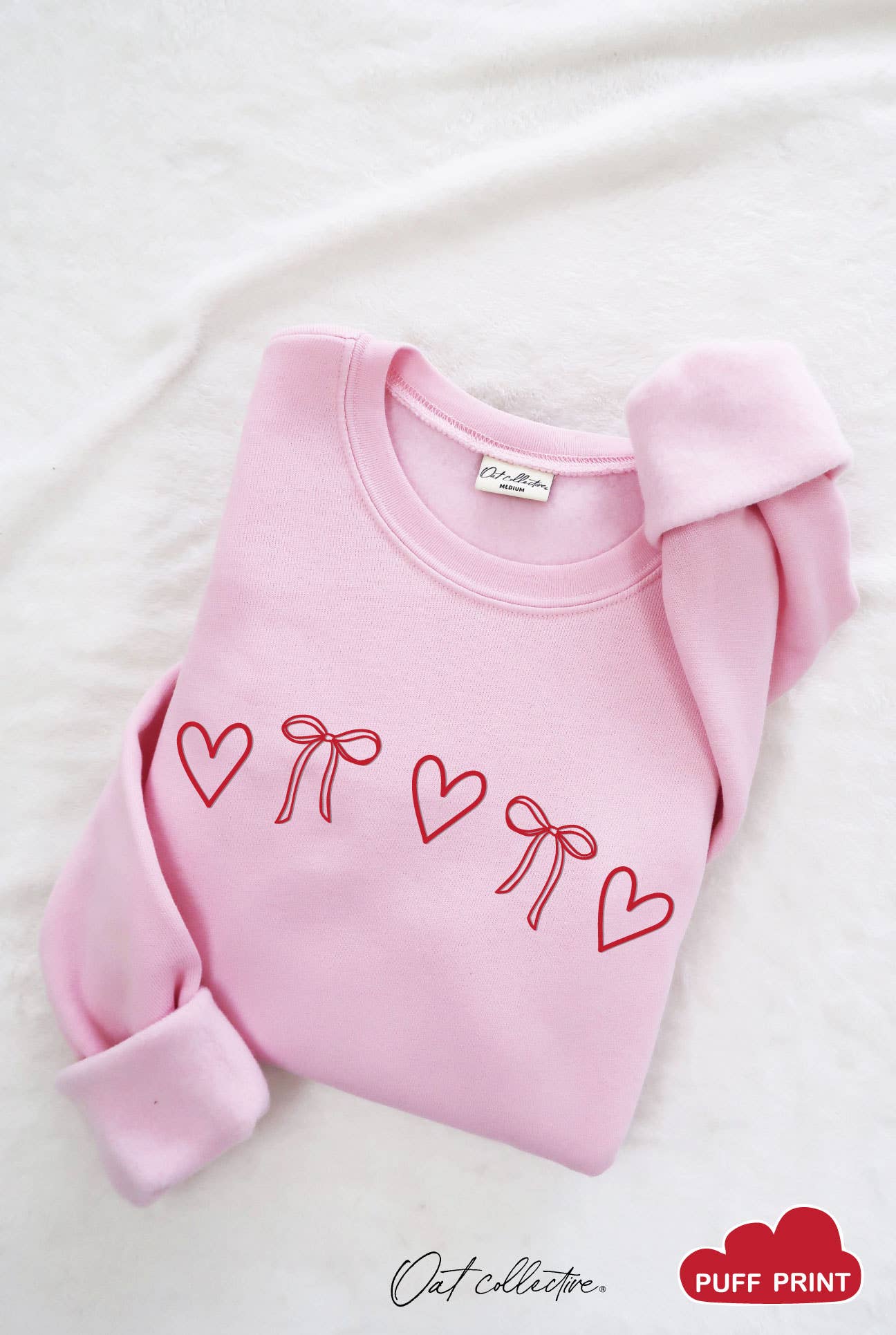 Heart and Bow Puff Graphic Sweatshirt