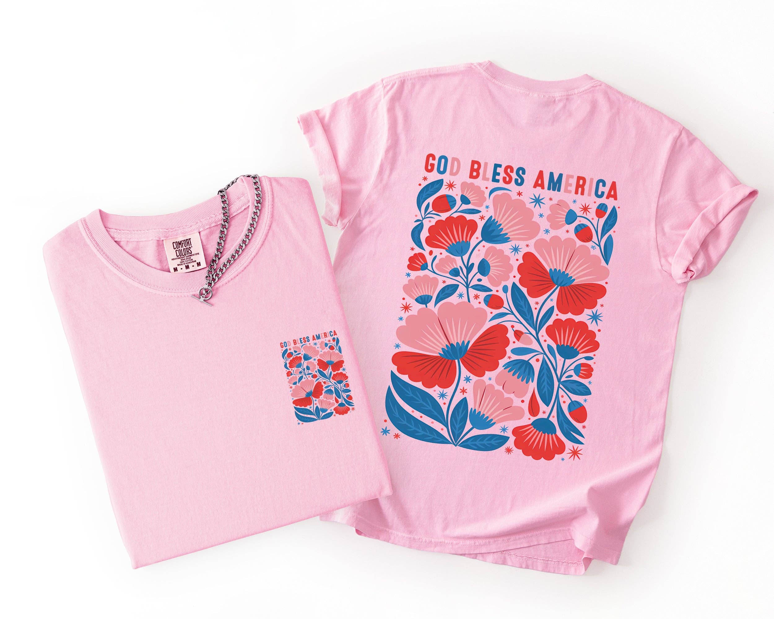 God Bless America, Floral, Flowers, USA, 4th of July T-Shirt