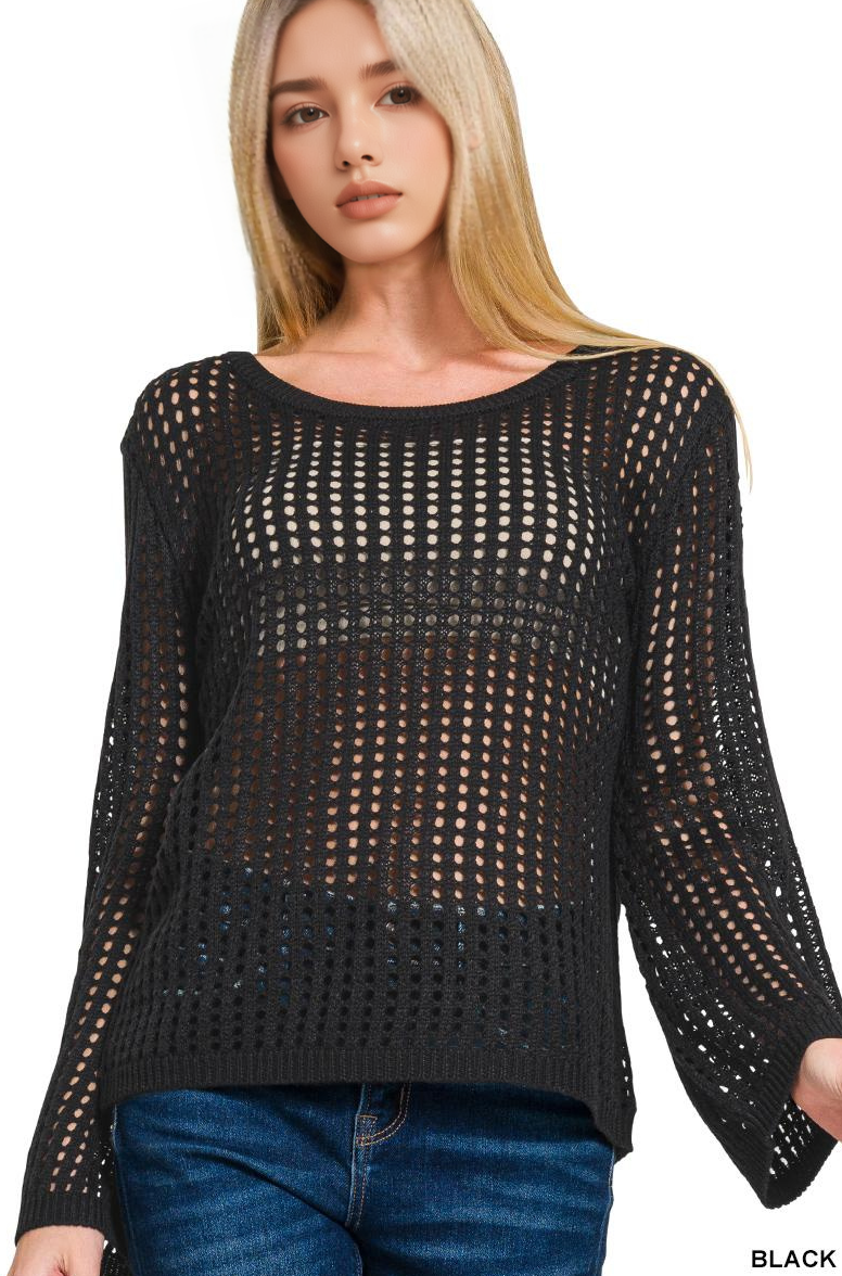 ', Hollow Out Long Sleeve Sweater