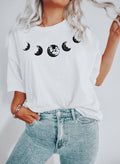 Moon Phases Bw Neckline Celestial T-Shirt