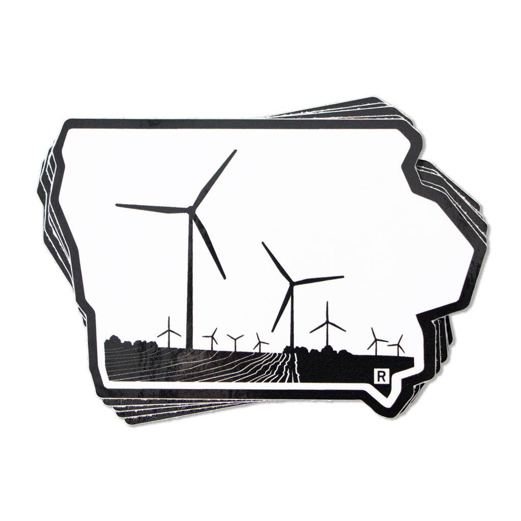 Iowa Wind Turbine Black & White Die-Cut Sticker