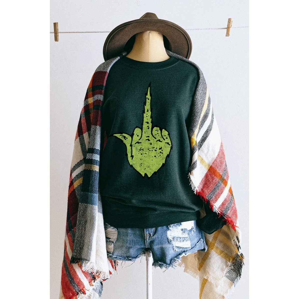 Grinch Hand Christmas  Vintage Graphic   Sweatshirts