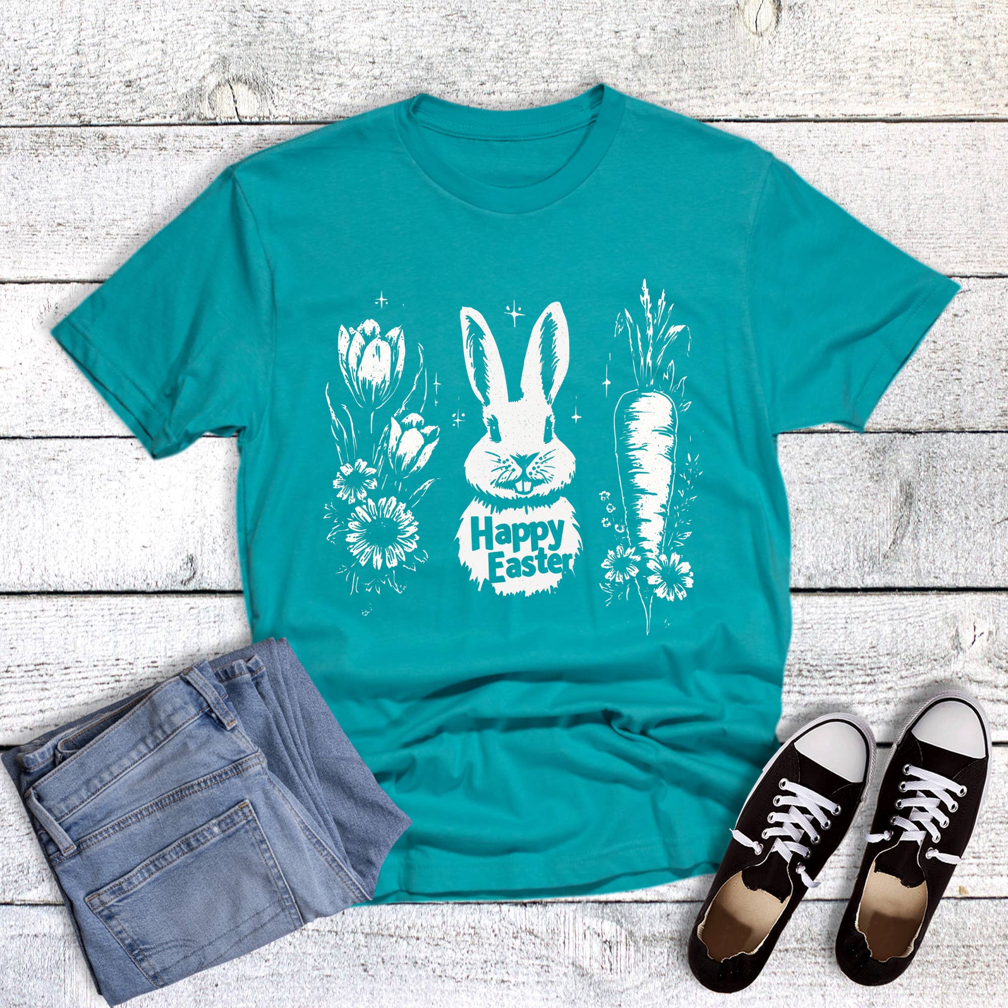 Easter Vintage Flowers Rabbit Carrot Graphic Tee