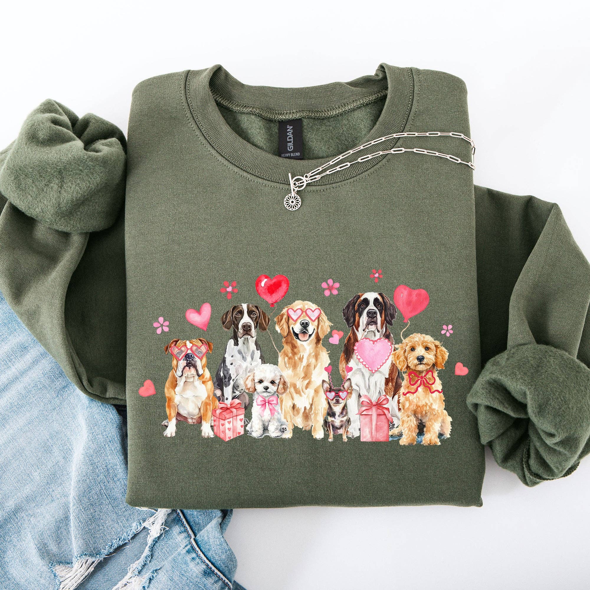 Valentine's Dogs, Cute, Animal Lover, Hearts Love Sweatshirt