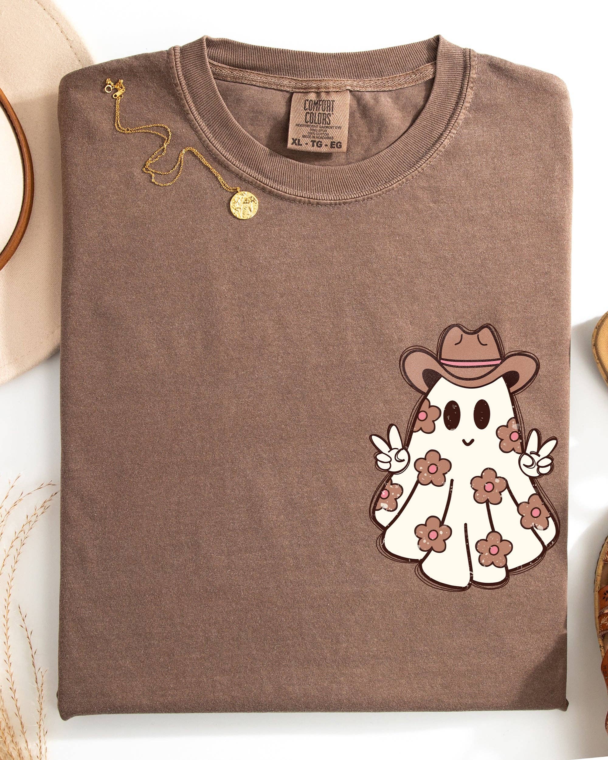 Cute Flower Ghost, Cowboy, Cowgirl, Halloween, Peace Shirt