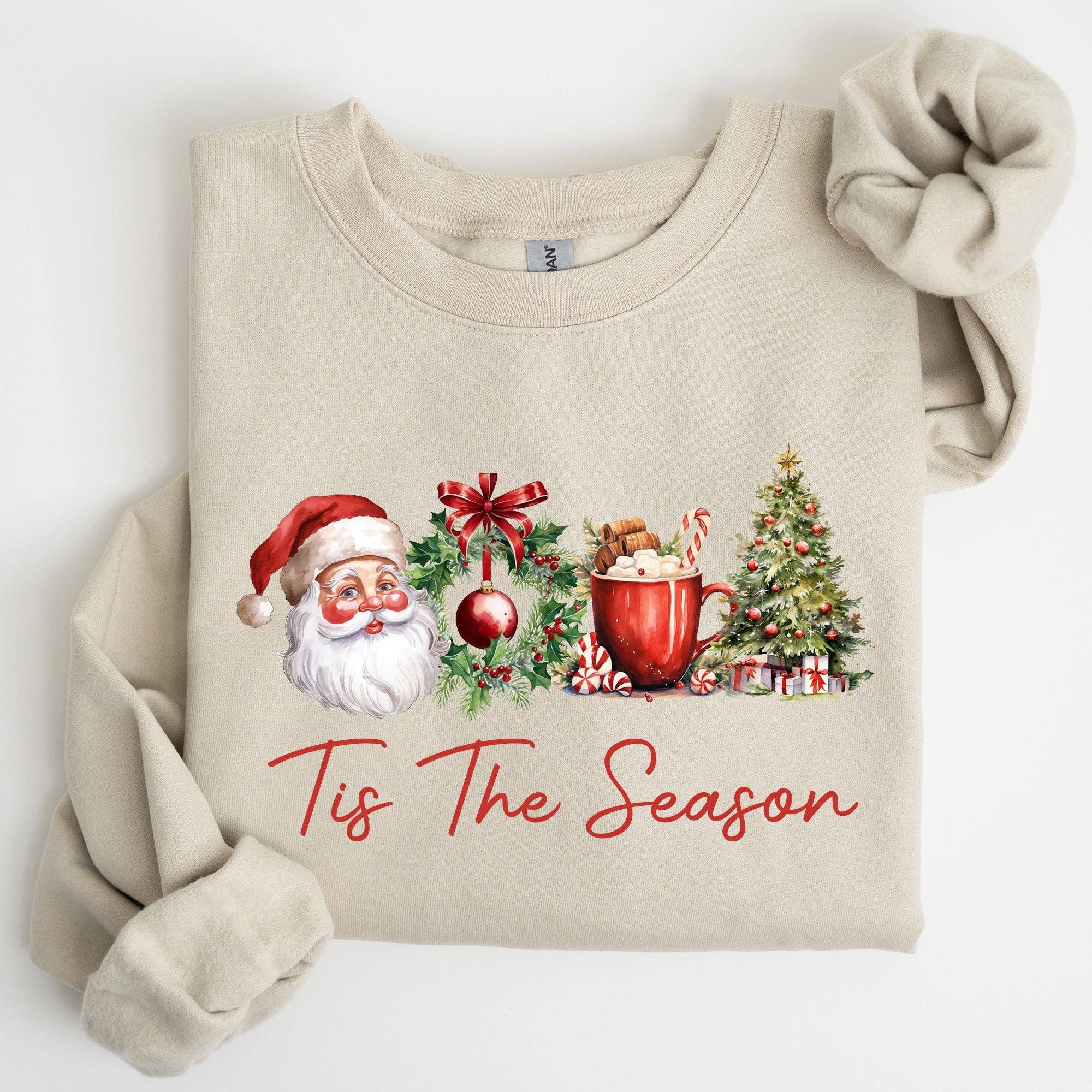 Tis the Season, Retro Santa Coffee Christmas Tree Sweatshirt