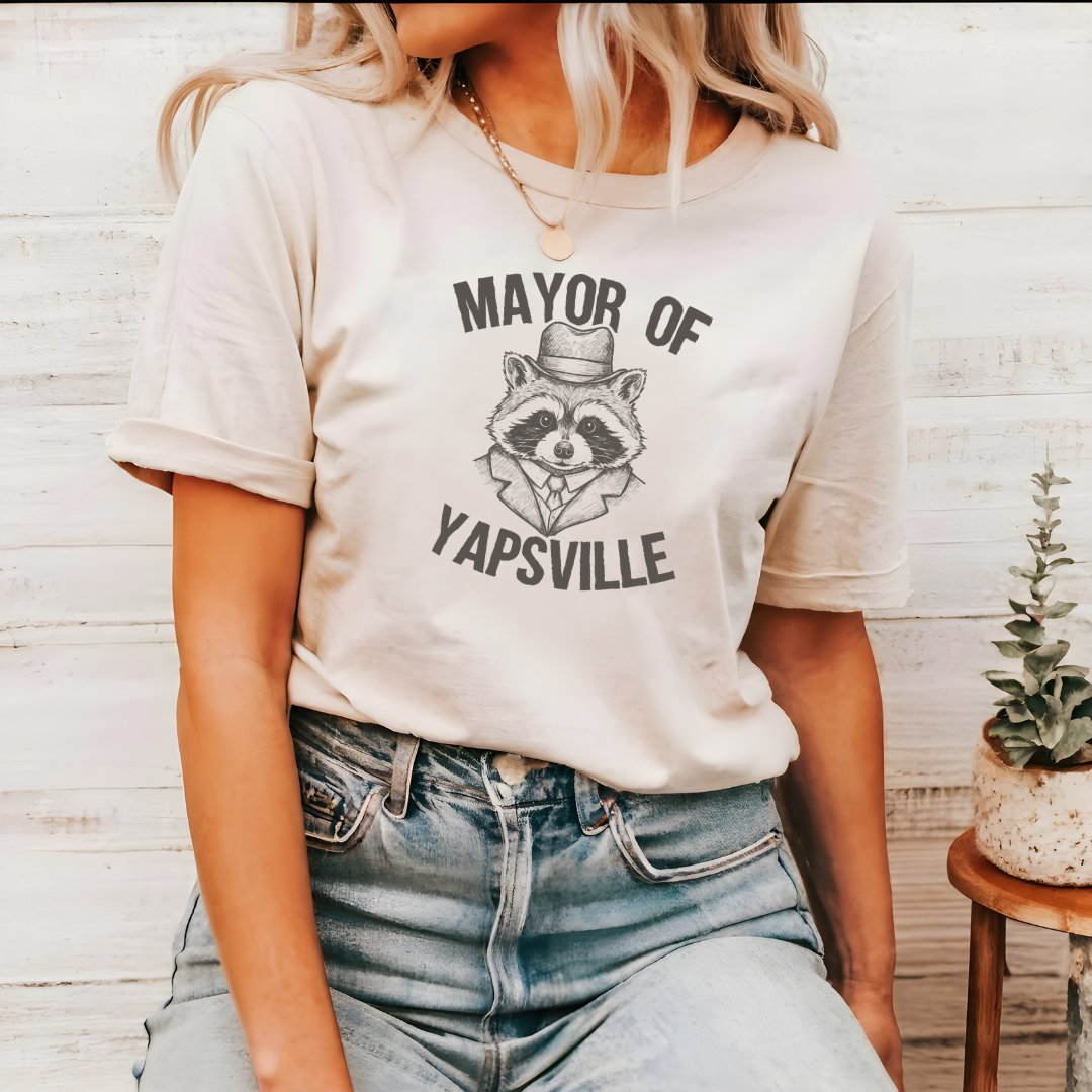 Mayor of Yapsville Grapic Tee  Funny Raccoon Western T-Shirt