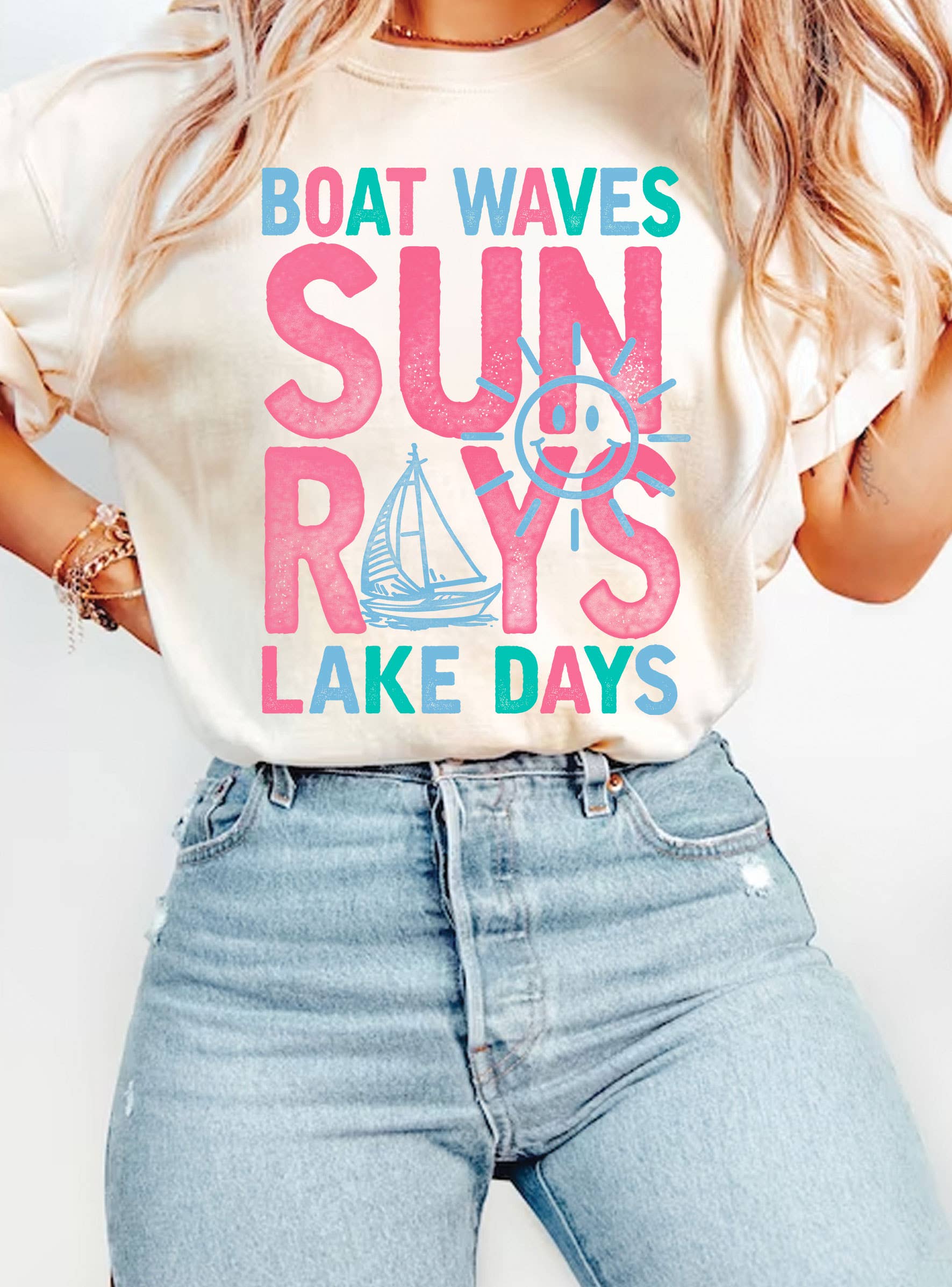 Boat Wave Sun Ray Lake Days Graphic T Shirts