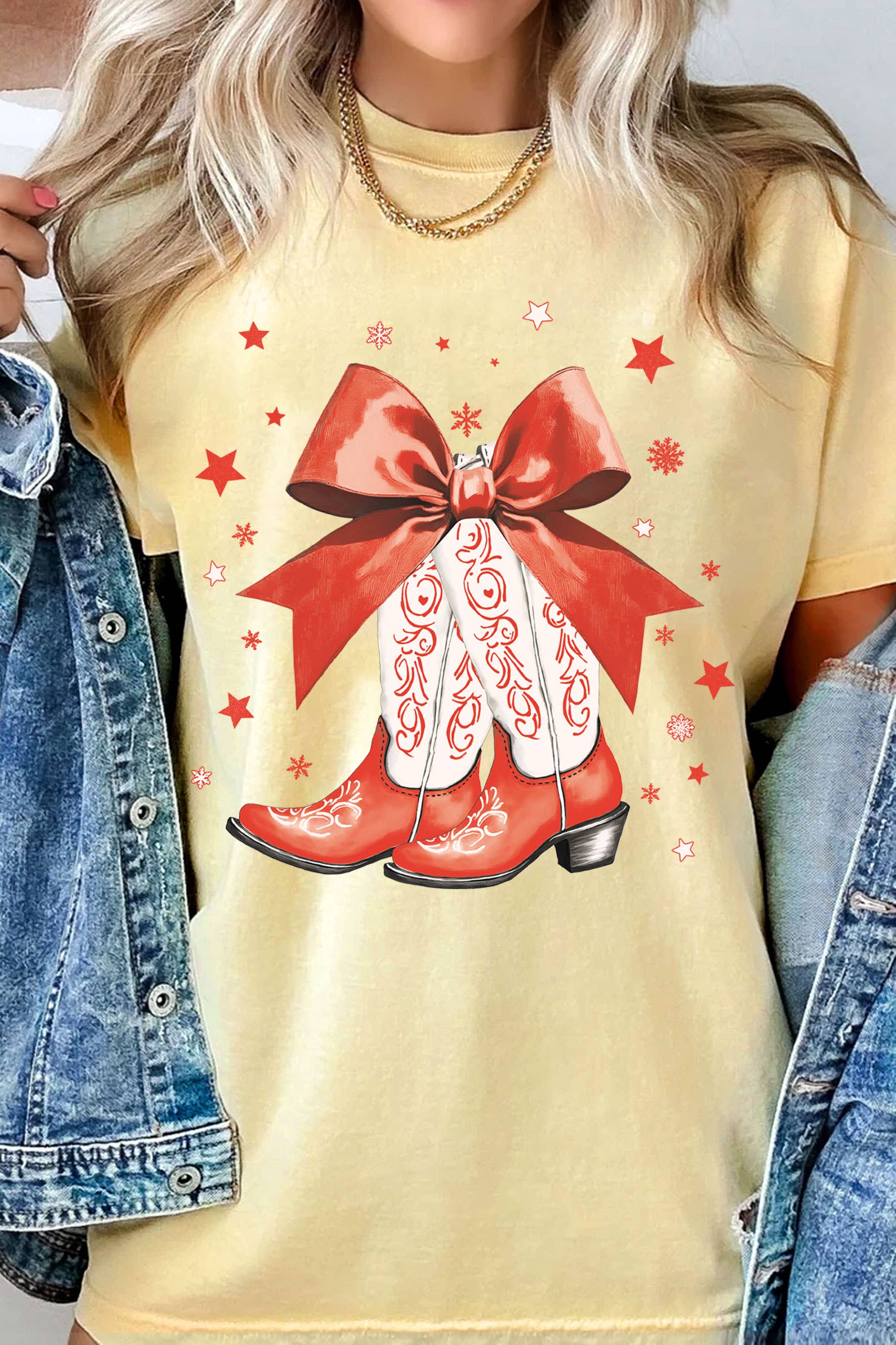 Howdy Christmas Ribbon Boots Graphic Tshirts