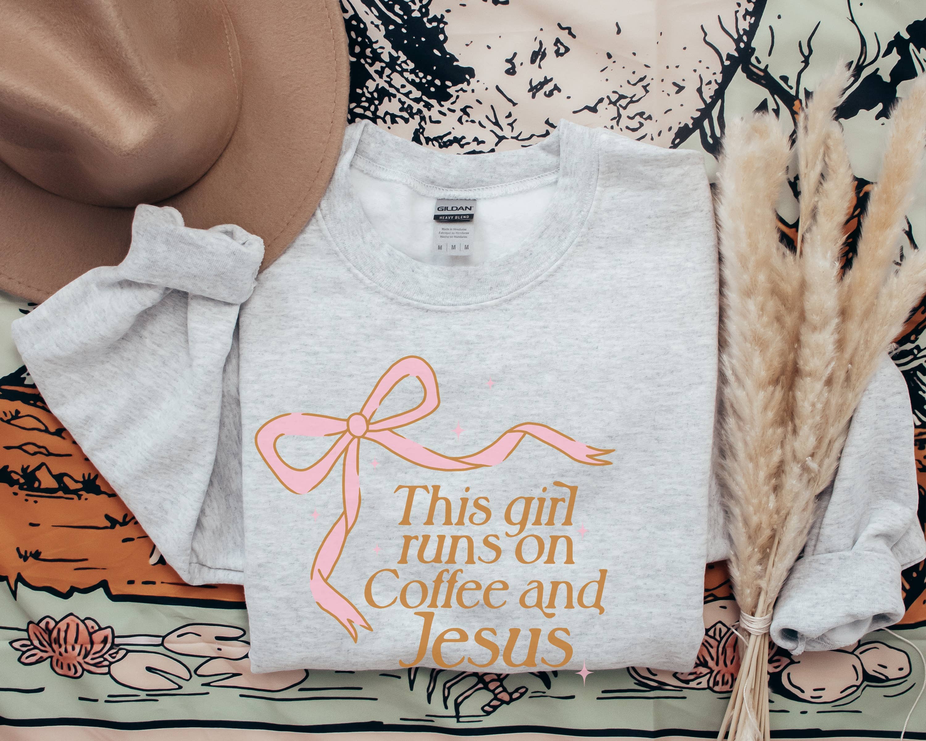 This Girl Runs On Coffee and Jesus Bow Christian Sweatshirt