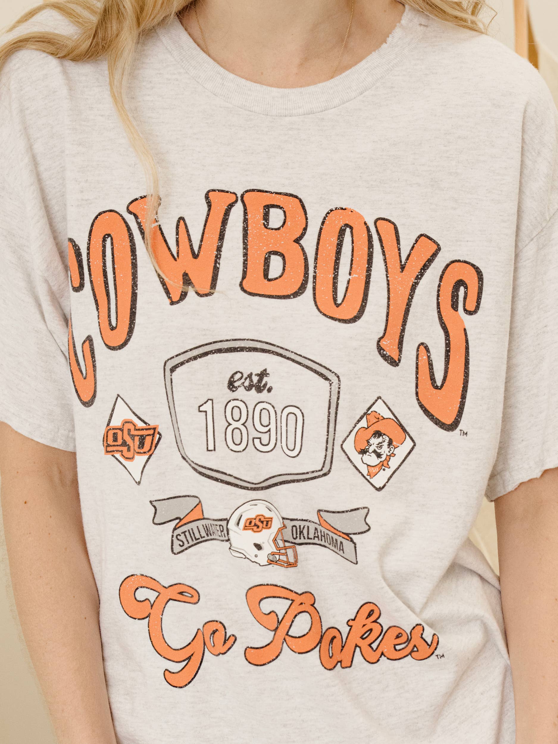 Oklahoma State Osu Cowboys Patches 25 Ash Gray Thrifted Tee