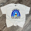 We Wear Blue For Autism Awareness On White Tee