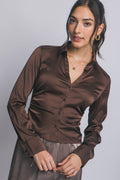 1119 Fitted Ruched Side Satin Shirt SI-28405