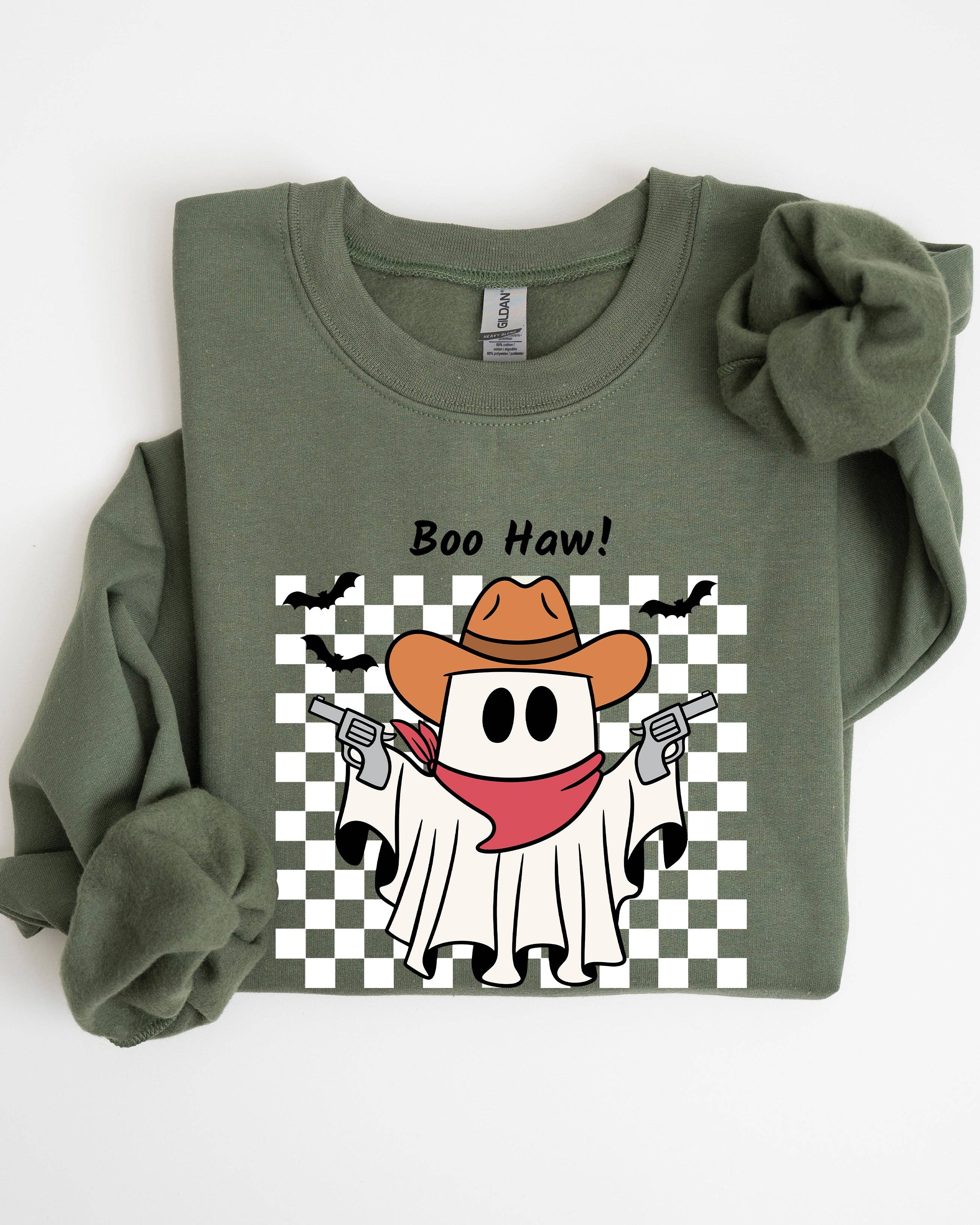 Boo Haw, Cowboy Ghost Checkered Western Halloween Sweatshirt