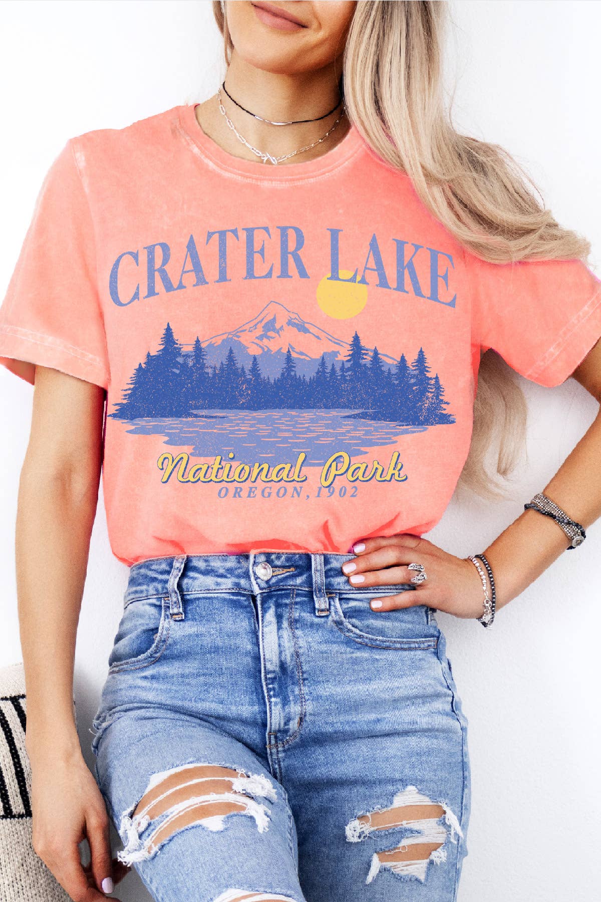 Women Oregon Graphic Print Mineral Wash Loose Top
