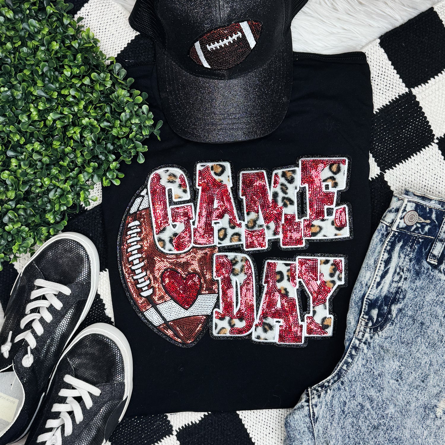 Red Football Leopard & Sequin Tee