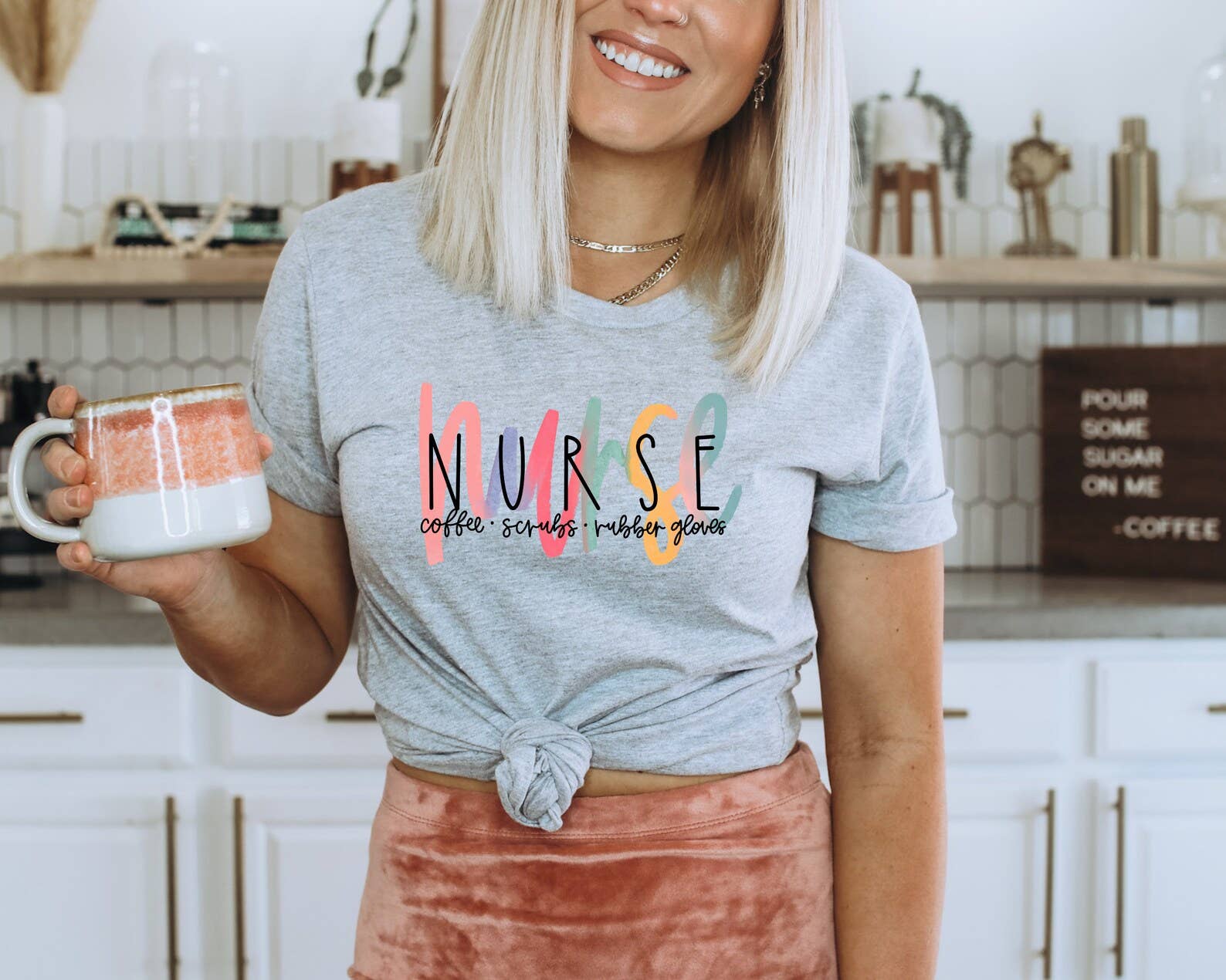 Nurse Coffee Scrubs Rubber Gloves T-Shirt