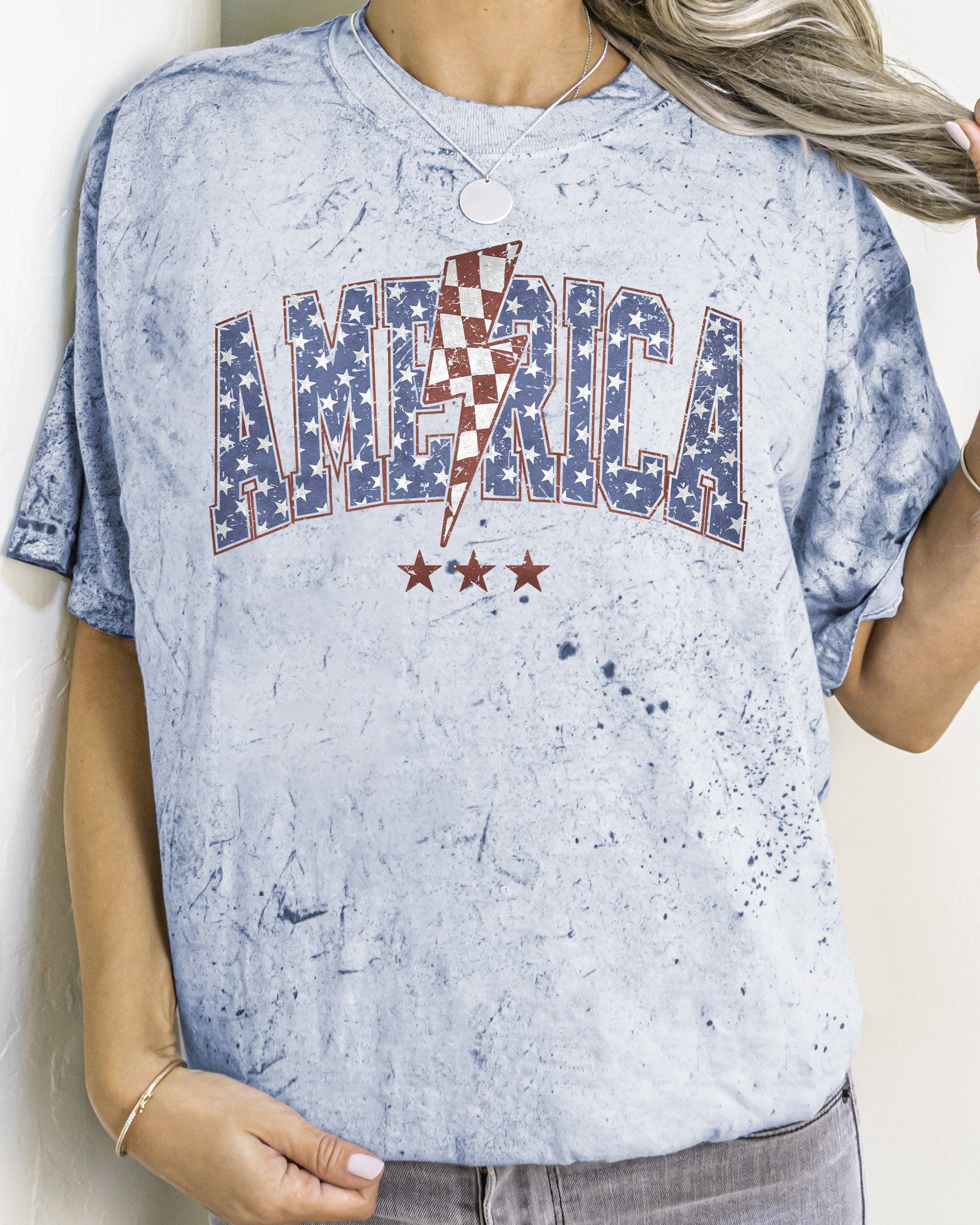 America, Retro, Lightening Bolt, USA, Patriotic, Independence Day, Fourth of July, 4th of July Tshirt