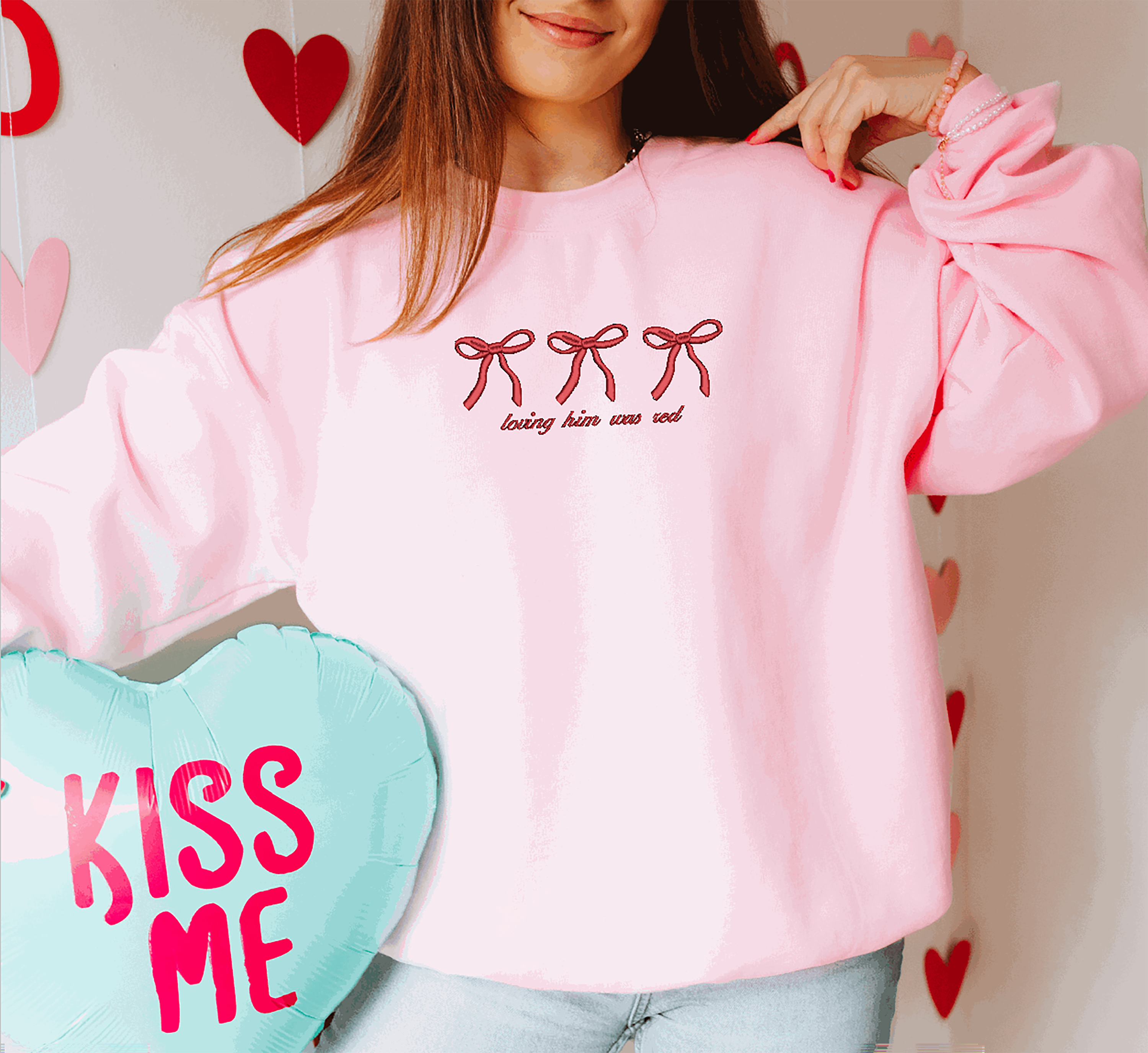 Love Sweatshirt, Valentines Crewneck, Loving Him Was Red