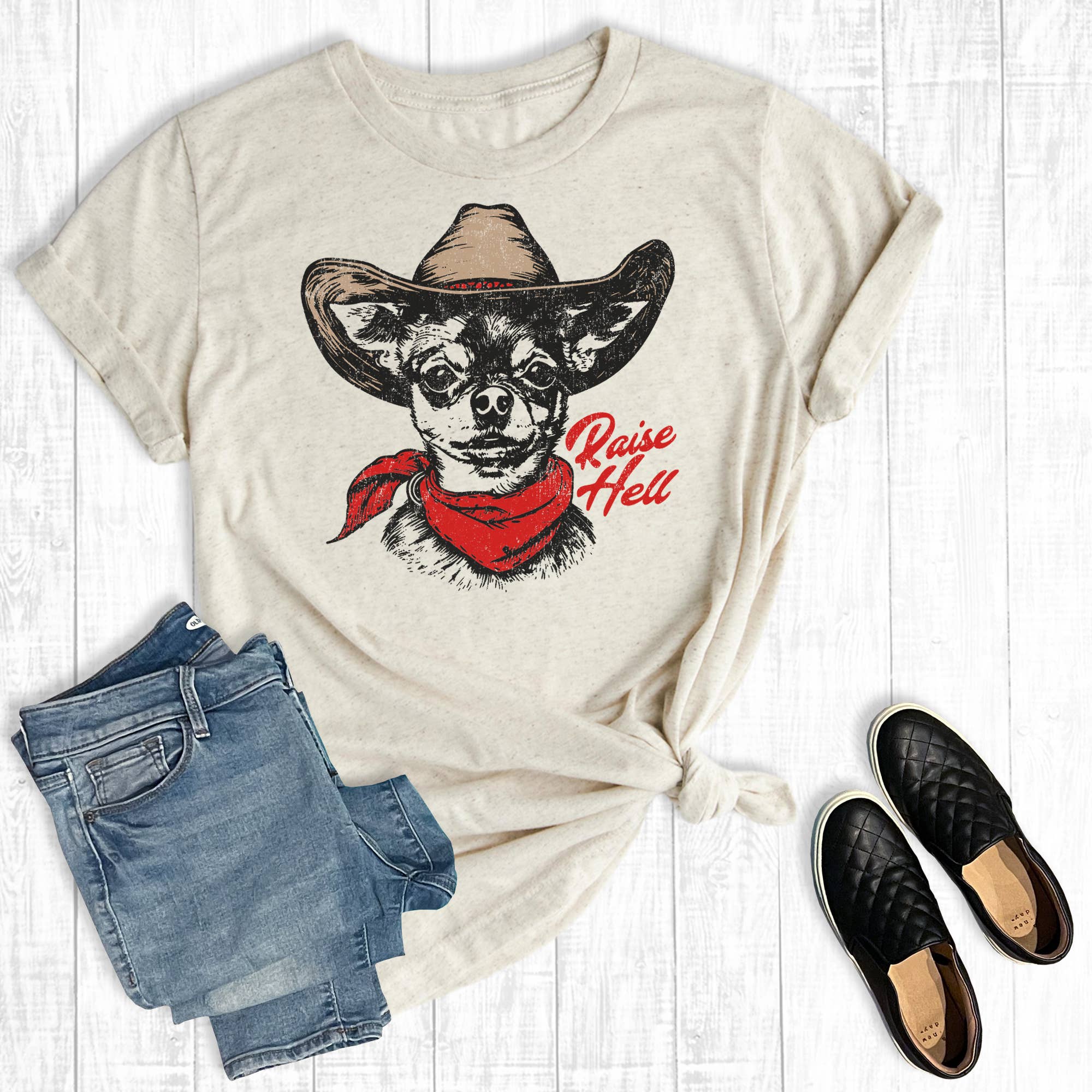 Western Raisin' Hell Cowboy Chihuahua Graphic Tee