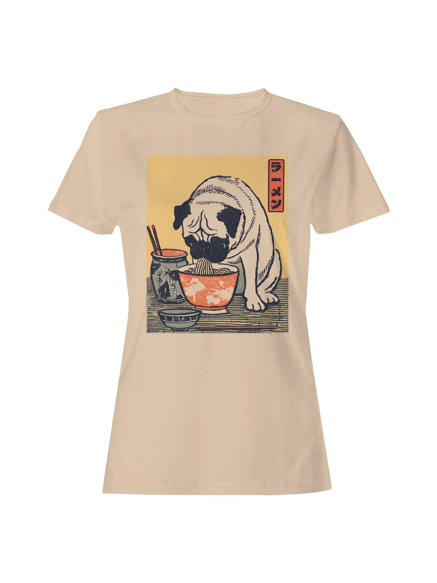 Pug Enjoying Ramen Art Print Women's T-Shirt