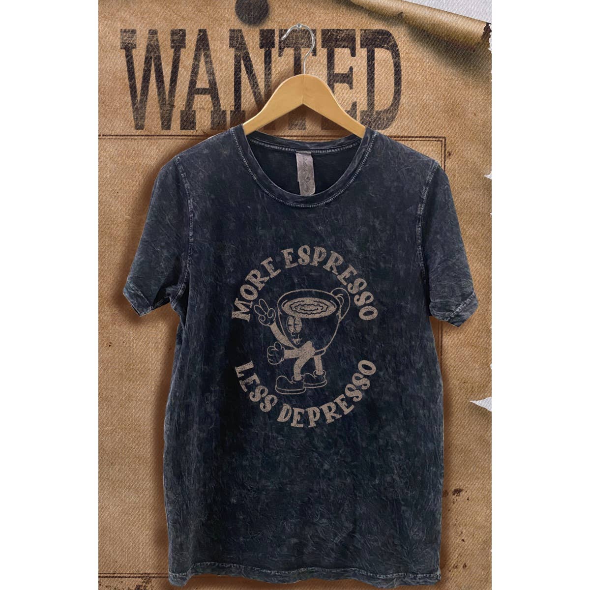 More Espresso Less Depresso Mineral Wash Vintage  Graphic  T
