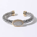 Oval-Shaped Cz Pave Textured Cuff Bracelet