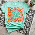 Hello Fall Pumpkin Retro Wreath Mint Seasonal Graphic Tee