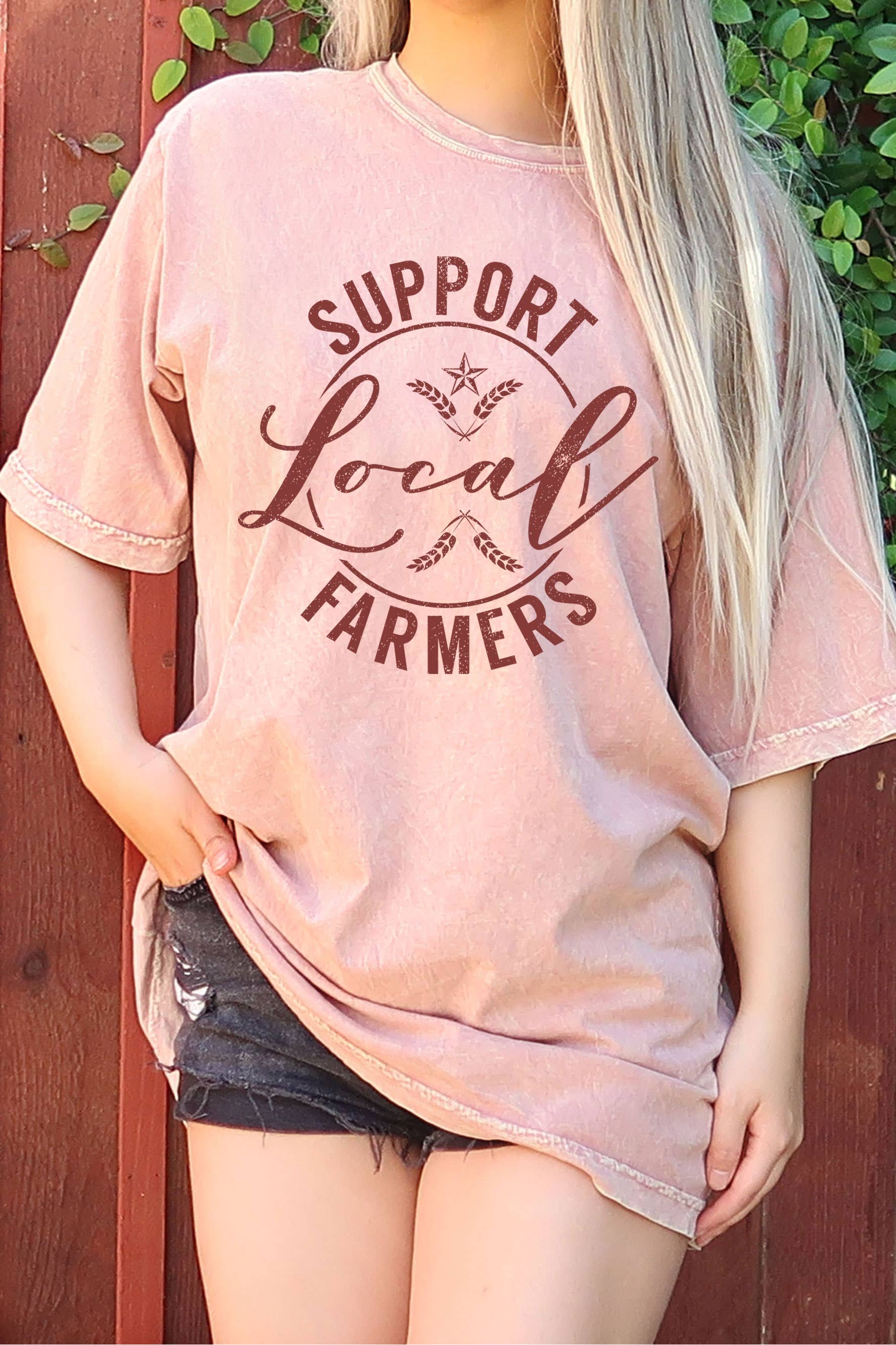 Support Local Farmers Oversize Mineral Graphic Tshirt