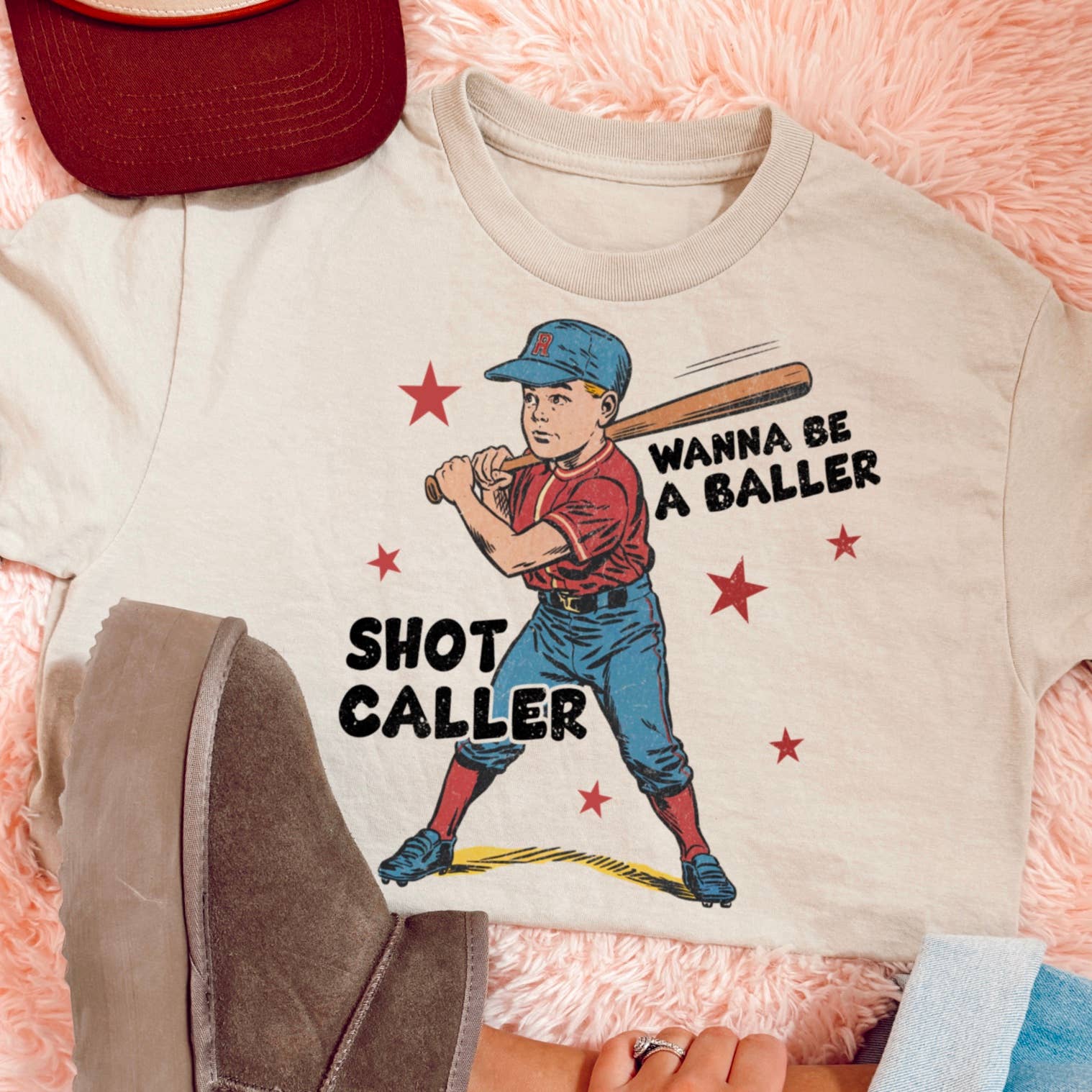 Wanna Be A Baller Shot Caller Baseball Graphic Tee | Gildan