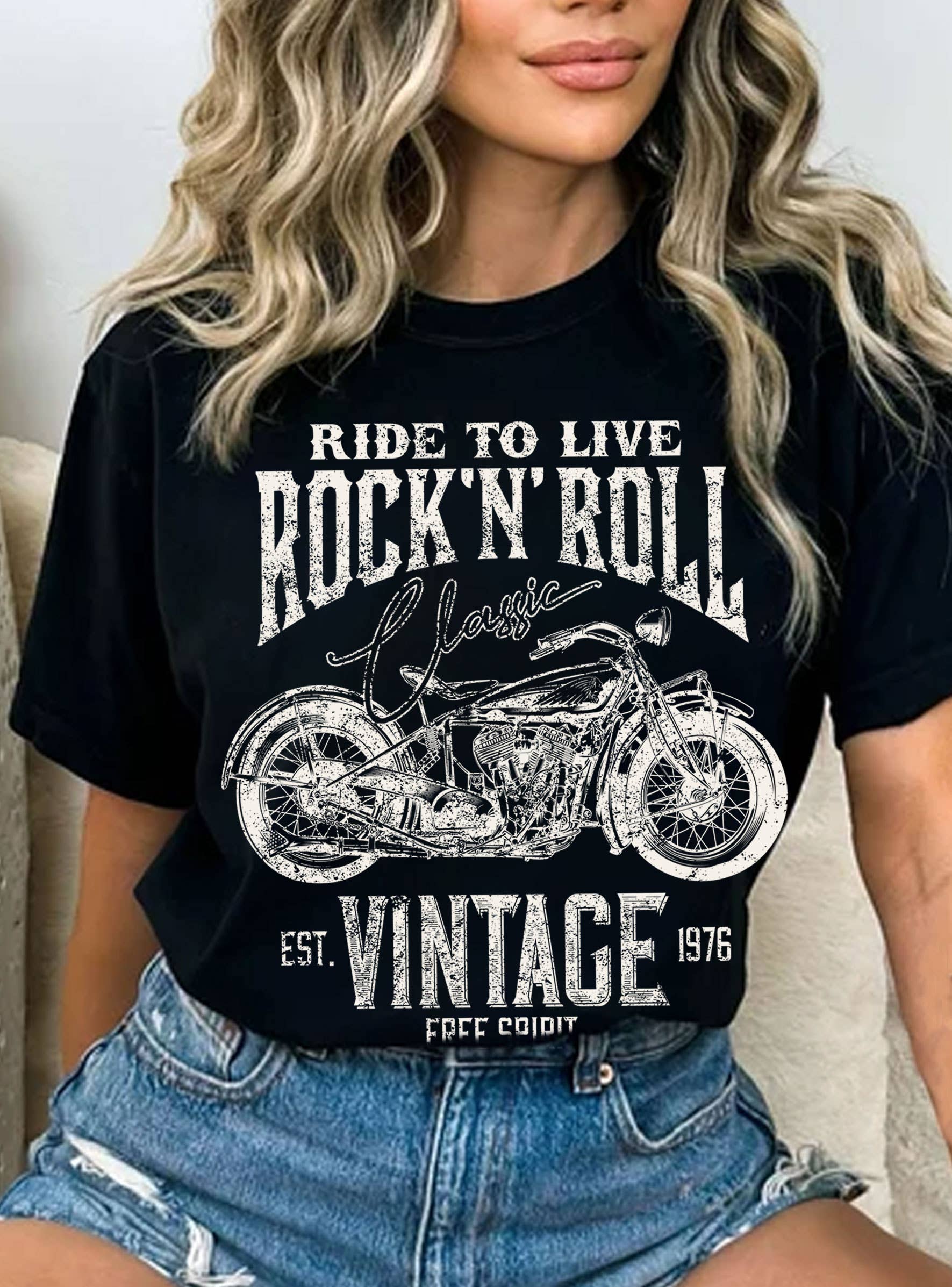 Rock and Roll Motorcycle Graphic T Shirts